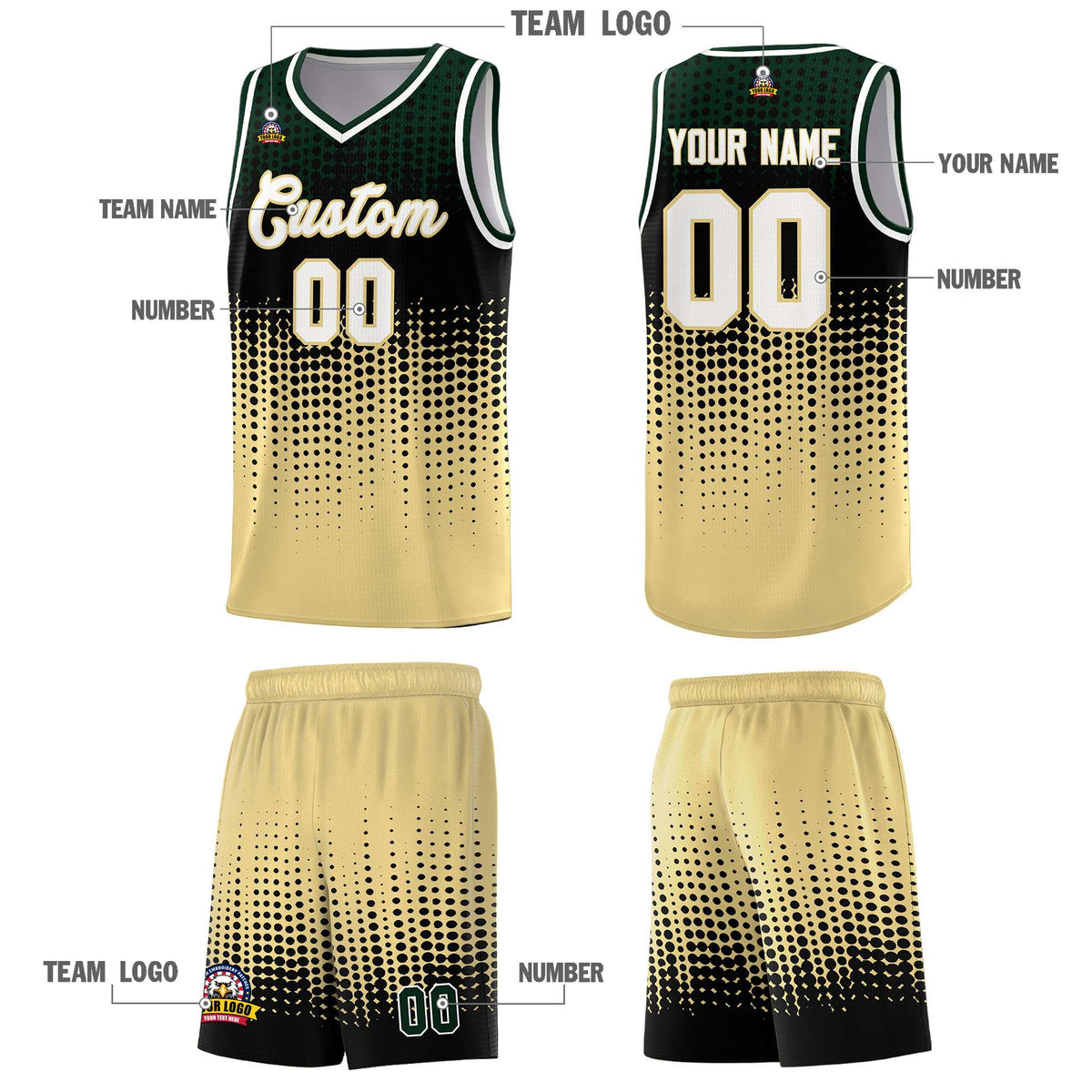 Custom Khaki Gradient Dots Design Pattern Sports Uniform Basketball Jersey