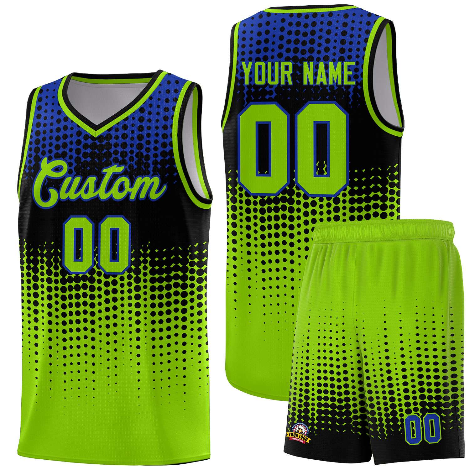 Custom Neon Green Gradient Dots Design Pattern Sports Uniform Basketball Jersey