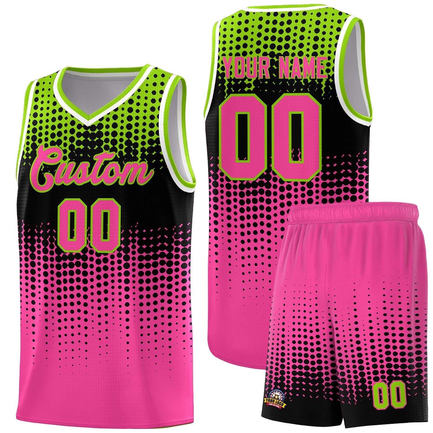 Custom Pink Gradient Dots Design Pattern Sports Uniform Basketball Jersey