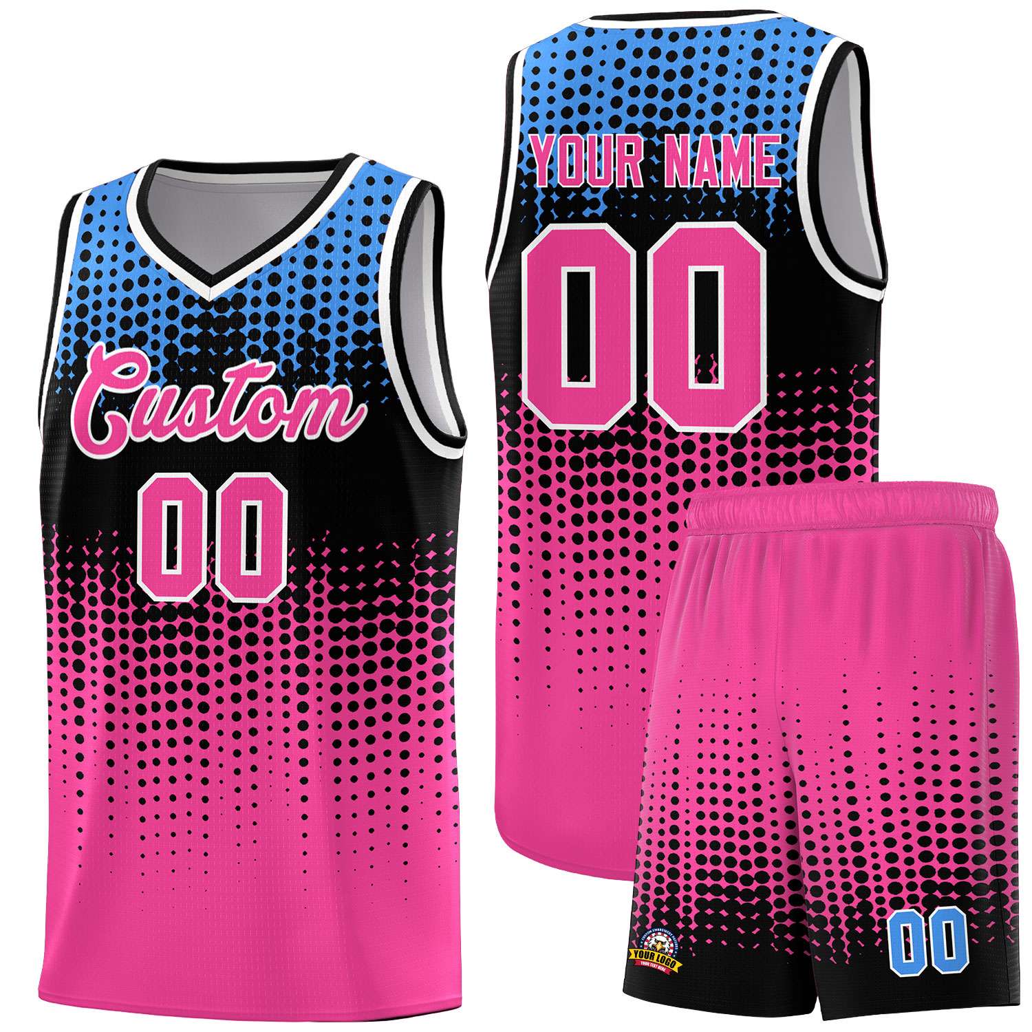 Custom Pink Gradient Dots Design Pattern Sports Uniform Basketball Jersey