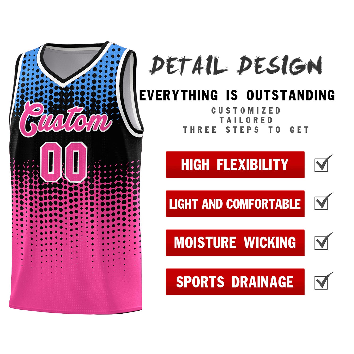 Custom Pink Gradient Dots Design Pattern Sports Uniform Basketball Jersey