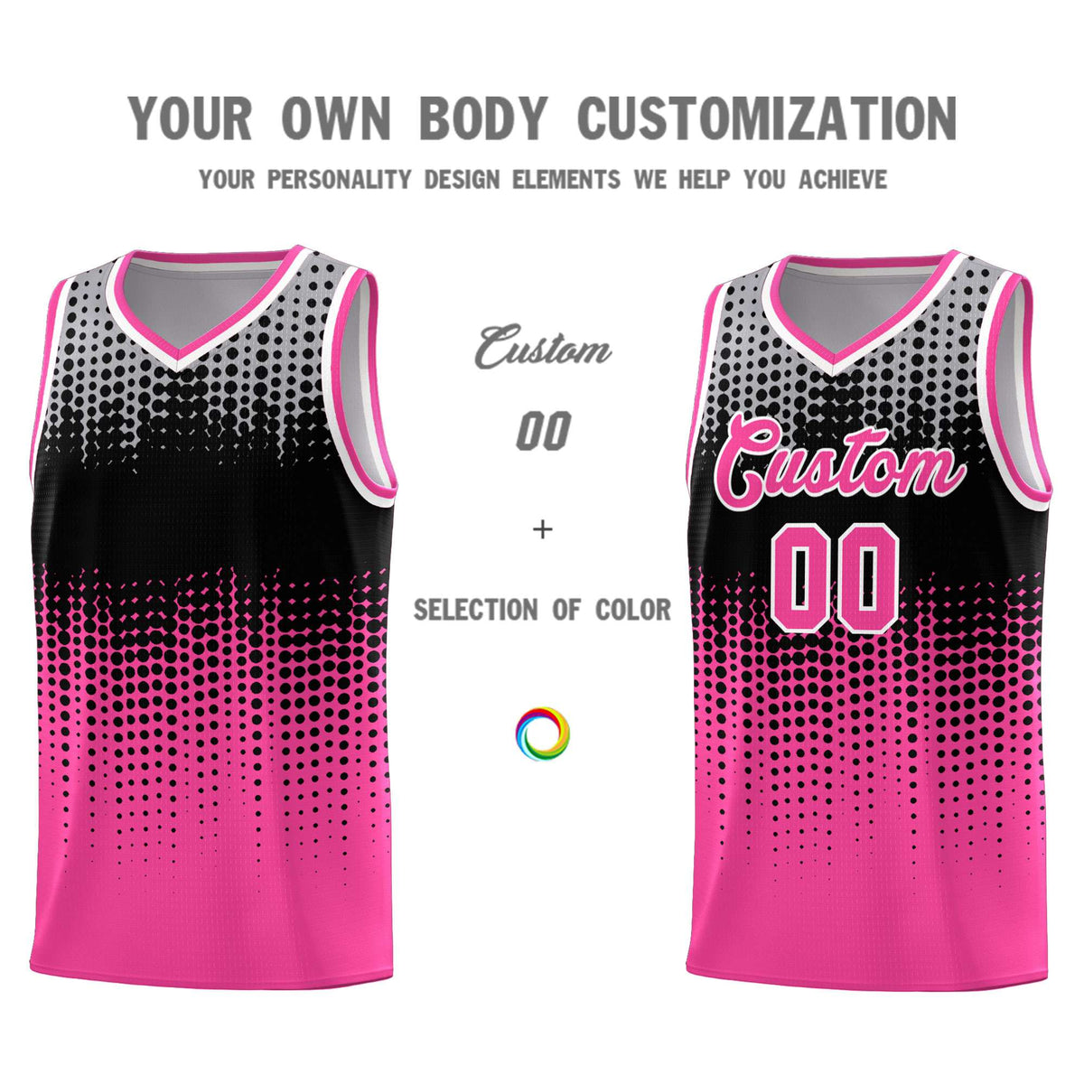 Custom Pink Gradient Dots Design Pattern Sports Uniform Basketball Jersey