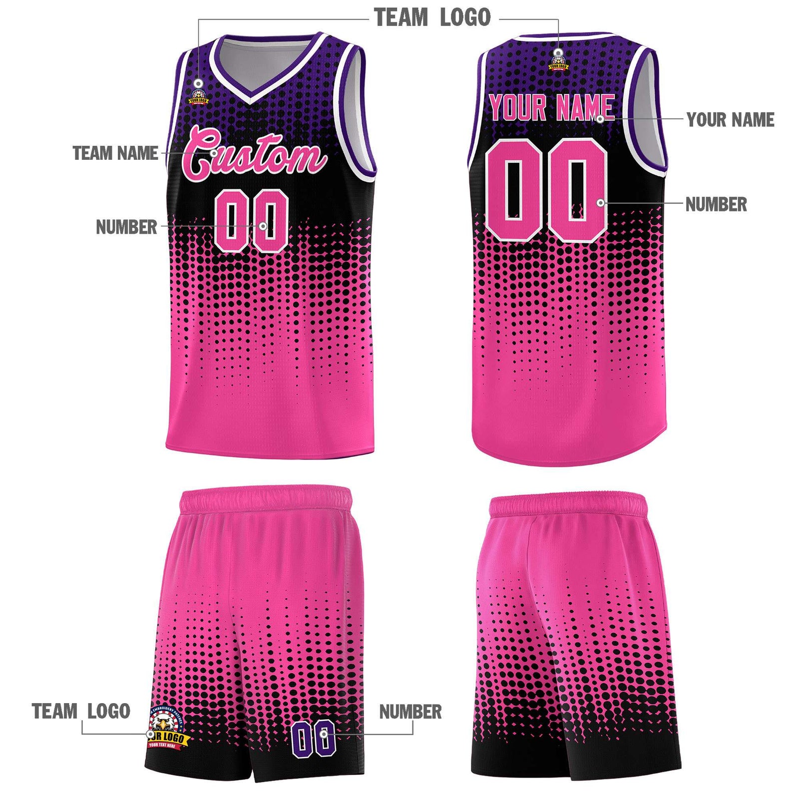 Custom Pink Gradient Dots Design Pattern Sports Uniform Basketball Jersey
