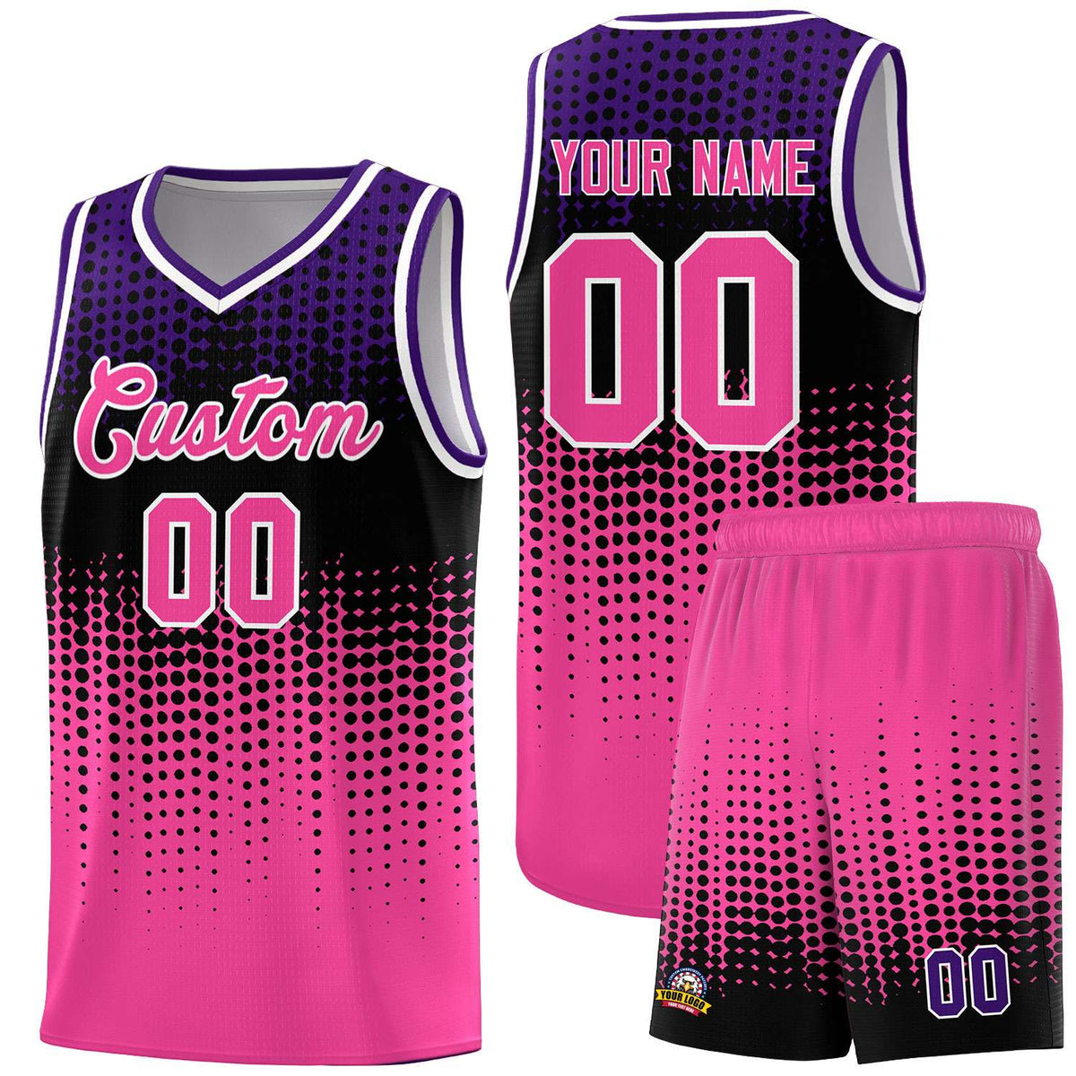 Custom Pink Gradient Dots Design Pattern Sports Uniform Basketball Jersey