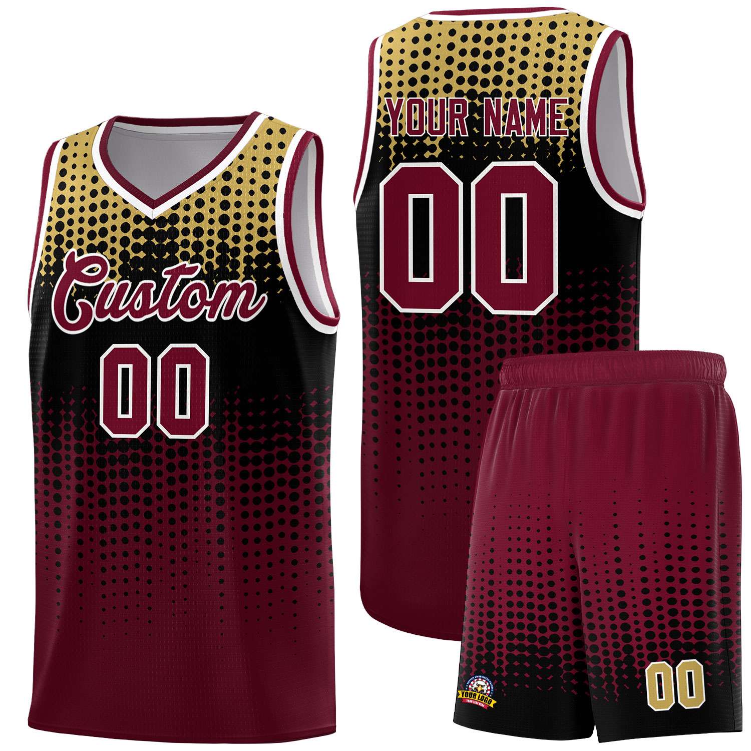 Custom Crimson Gradient Dots Design Pattern Sports Uniform Basketball Jersey