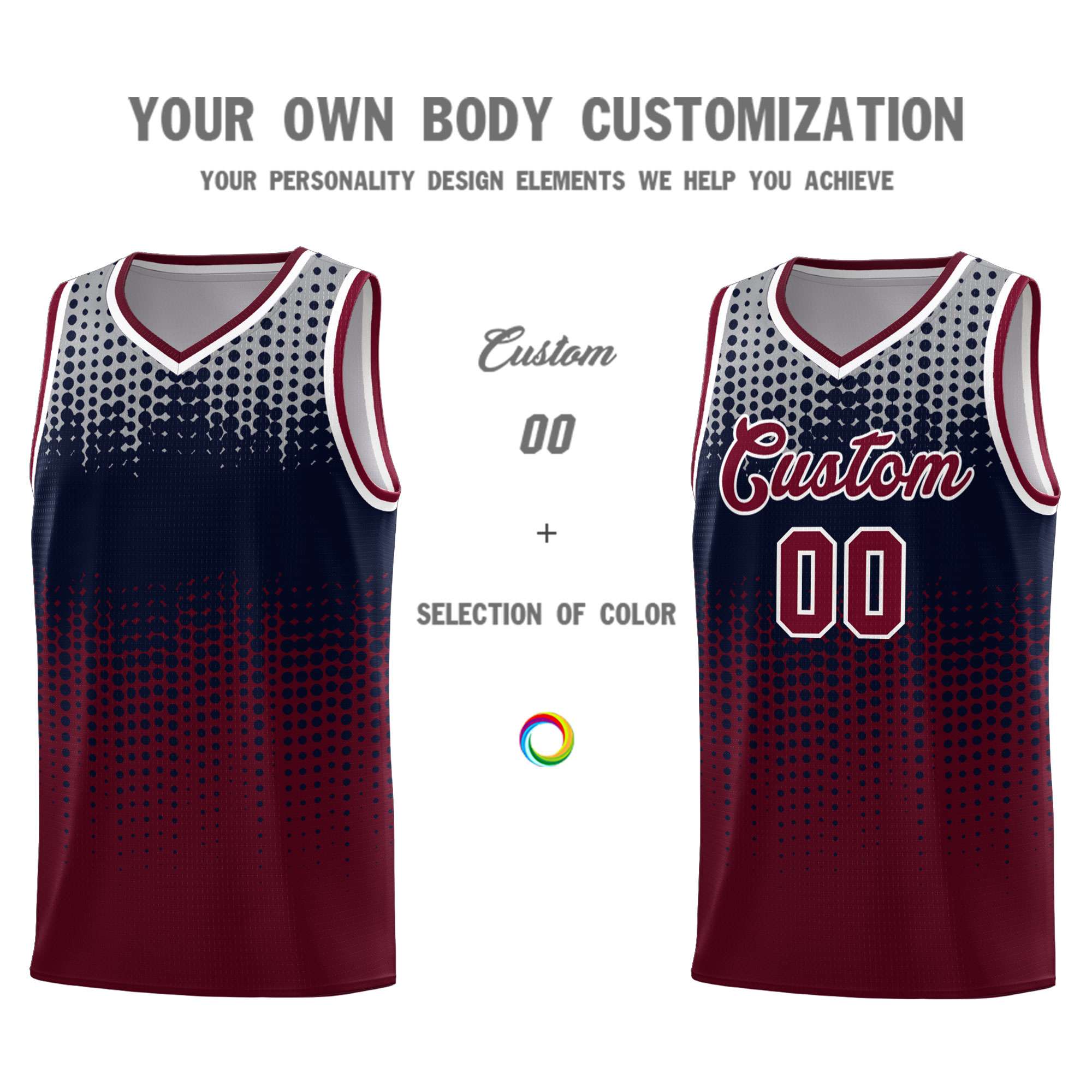 Custom Crimson Gradient Dots Design Pattern Sports Uniform Basketball Jersey