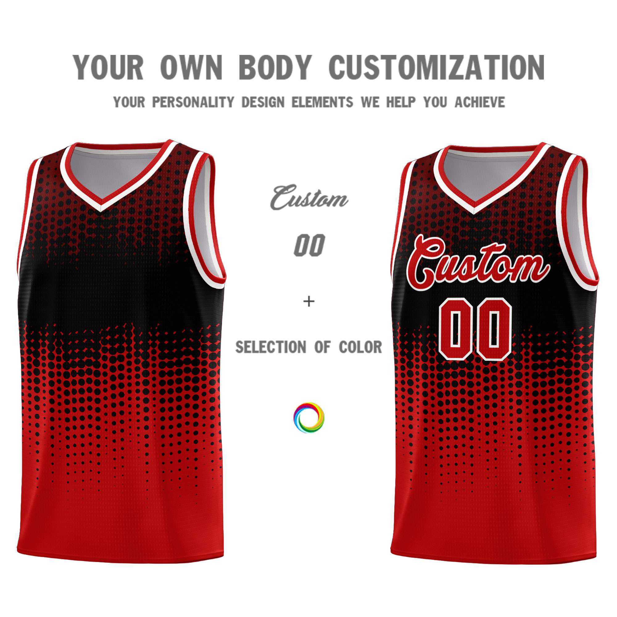 Custom Red Gradient Dots Design Pattern Sports Uniform Basketball Jersey
