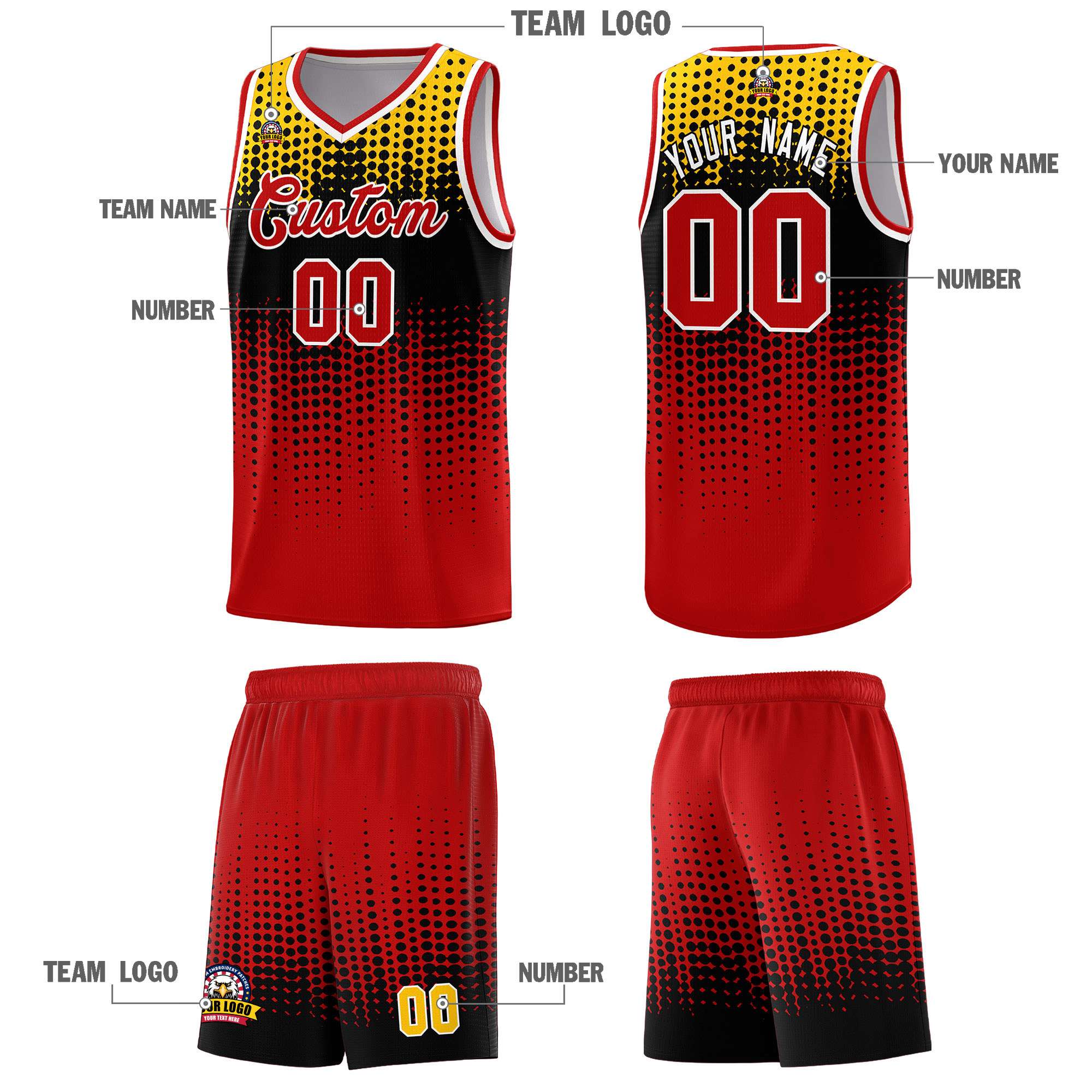 Custom Red Gradient Dots Design Pattern Sports Uniform Basketball Jersey