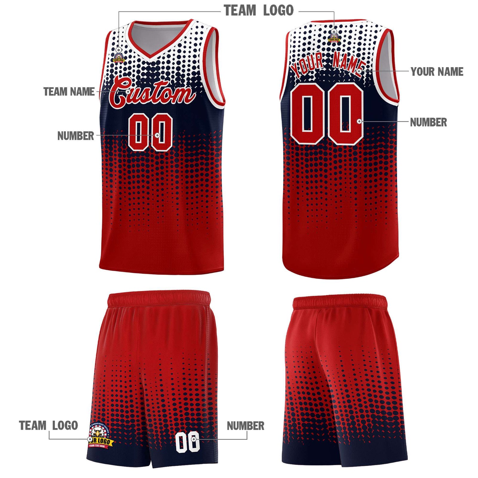 Custom Red Gradient Dots Design Pattern Sports Uniform Basketball Jersey