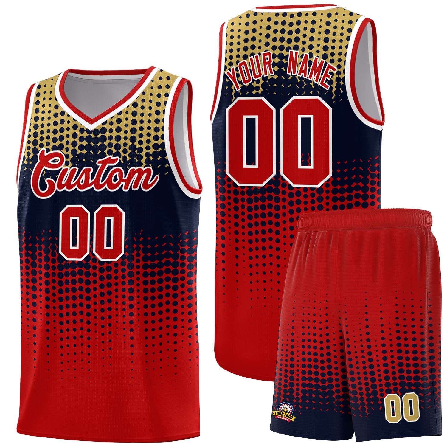 Custom Red Gradient Dots Design Pattern Sports Uniform Basketball Jersey