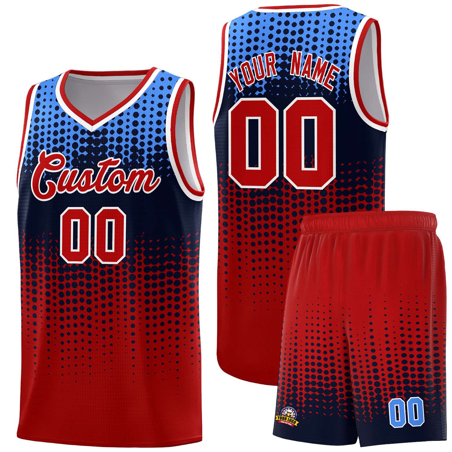 Custom Red Gradient Dots Design Pattern Sports Uniform Basketball Jersey