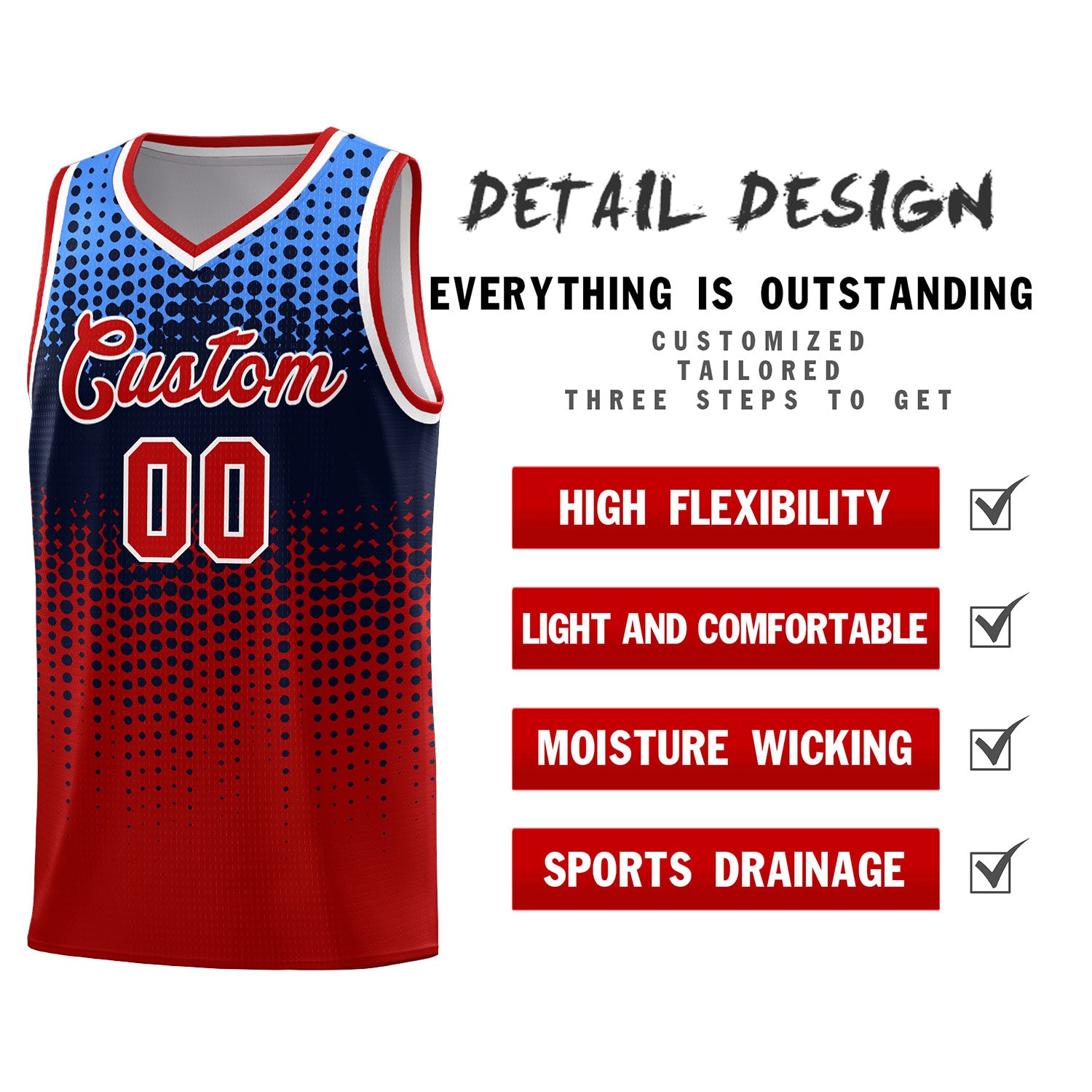 Custom Red Gradient Dots Design Pattern Sports Uniform Basketball Jersey