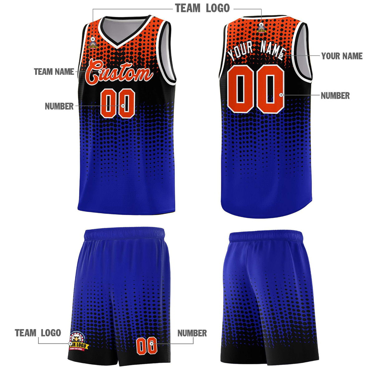 Custom Royal Gradient Dots Design Pattern Sports Uniform Basketball Jersey