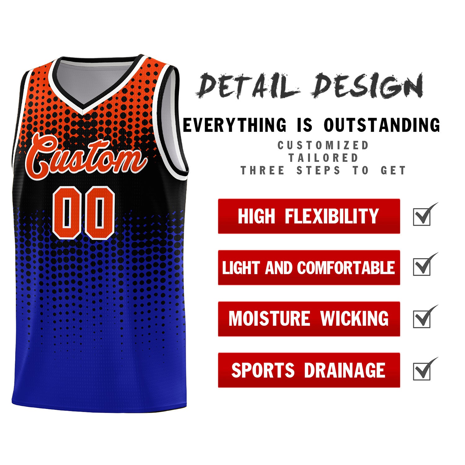 Custom Royal Gradient Dots Design Pattern Sports Uniform Basketball Jersey