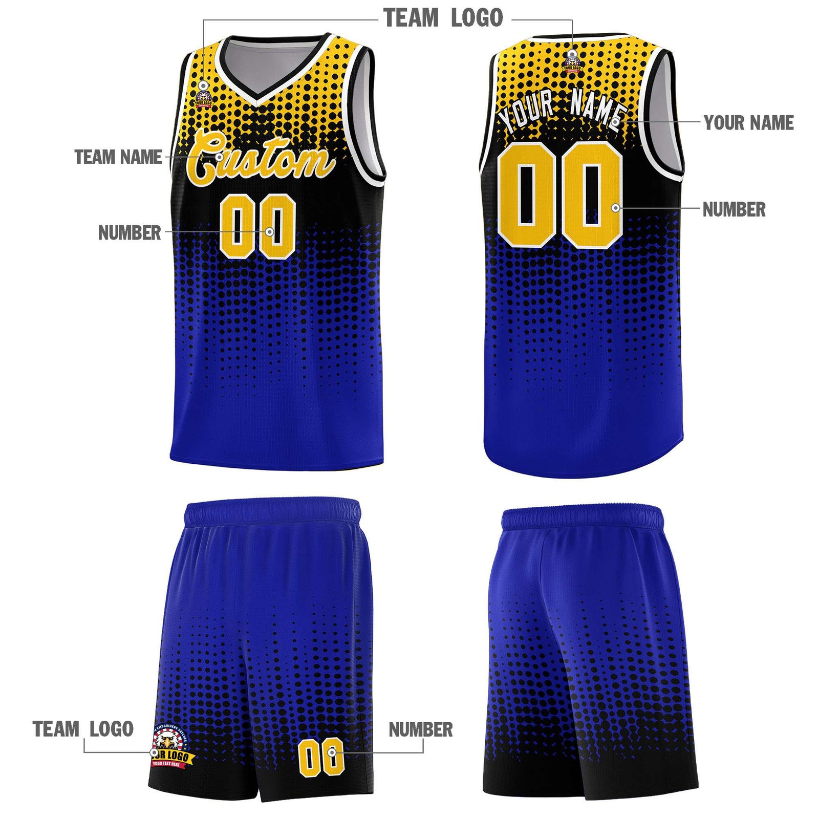 Custom Royal Gradient Dots Design Pattern Sports Uniform Basketball Jersey
