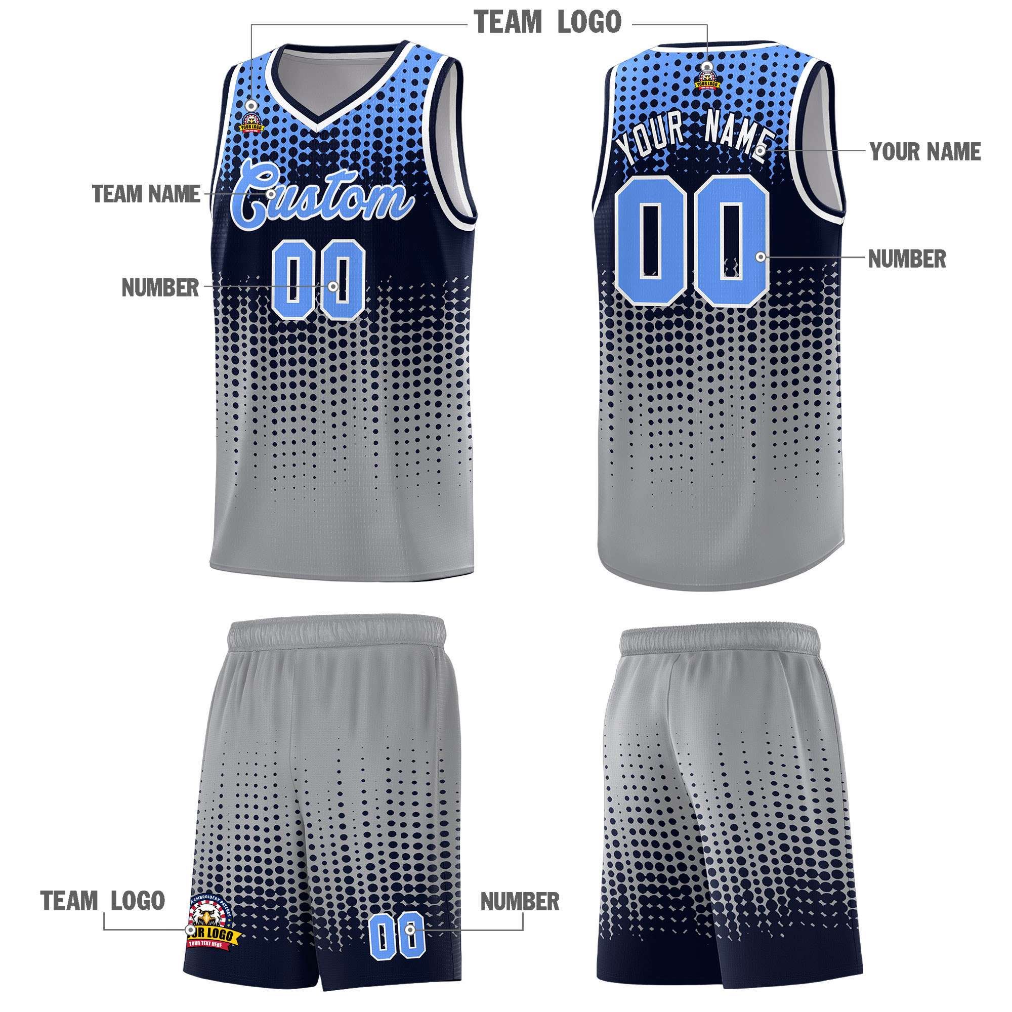 Custom Gray Gradient Dots Design Pattern Sports Uniform Basketball Jersey