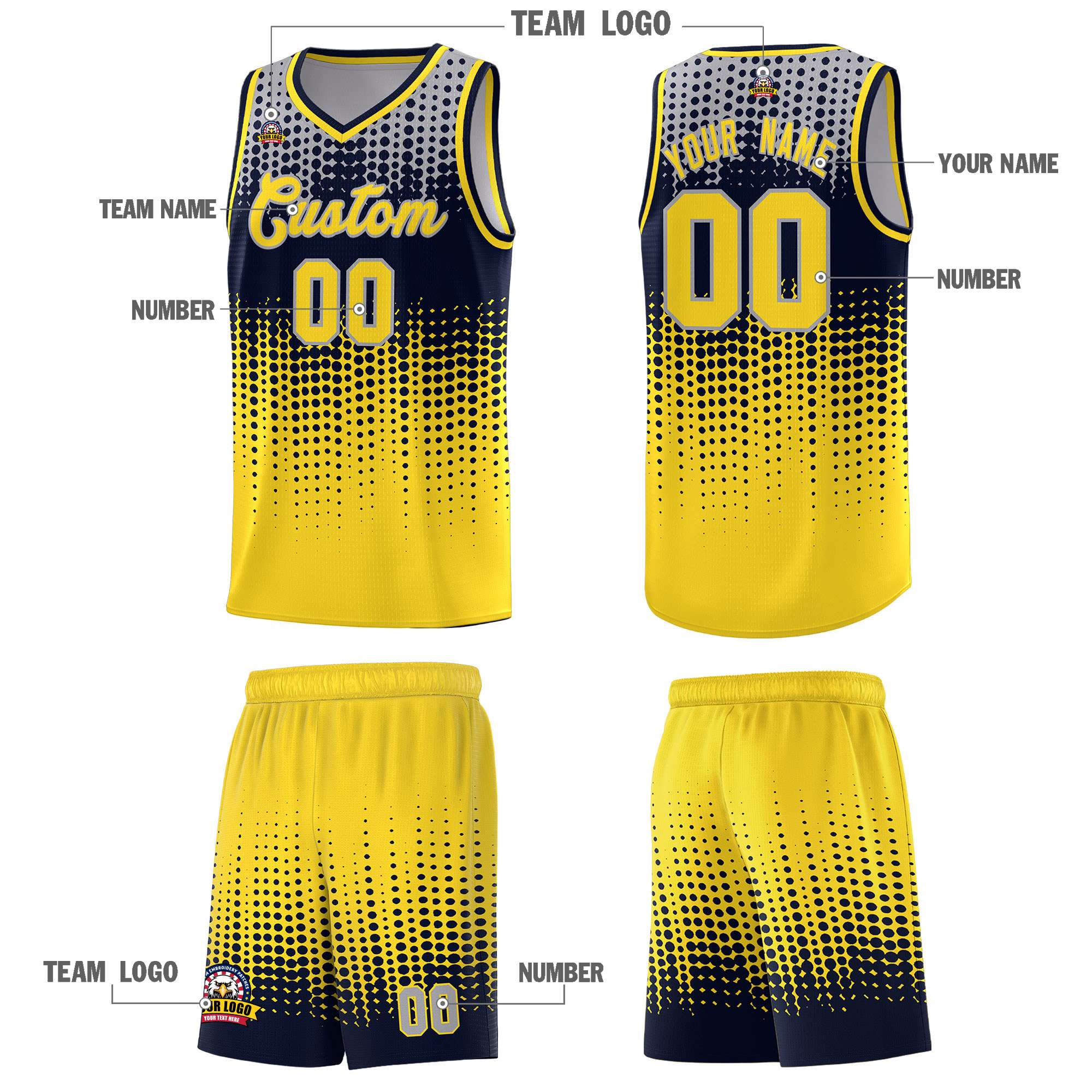 Custom Gold Gradient Dots Design Pattern Sports Uniform Basketball Jersey