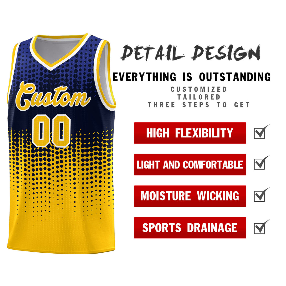Custom Yellow Gradient Dots Design Pattern Sports Uniform Basketball Jersey