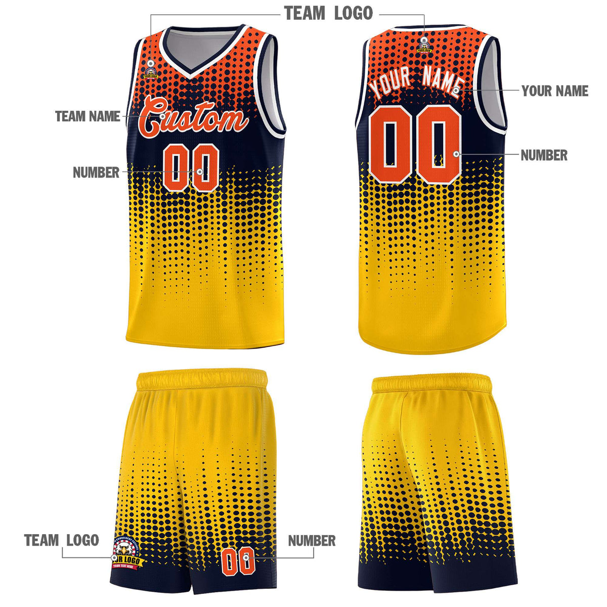 Custom Yellow Gradient Dots Design Pattern Sports Uniform Basketball Jersey