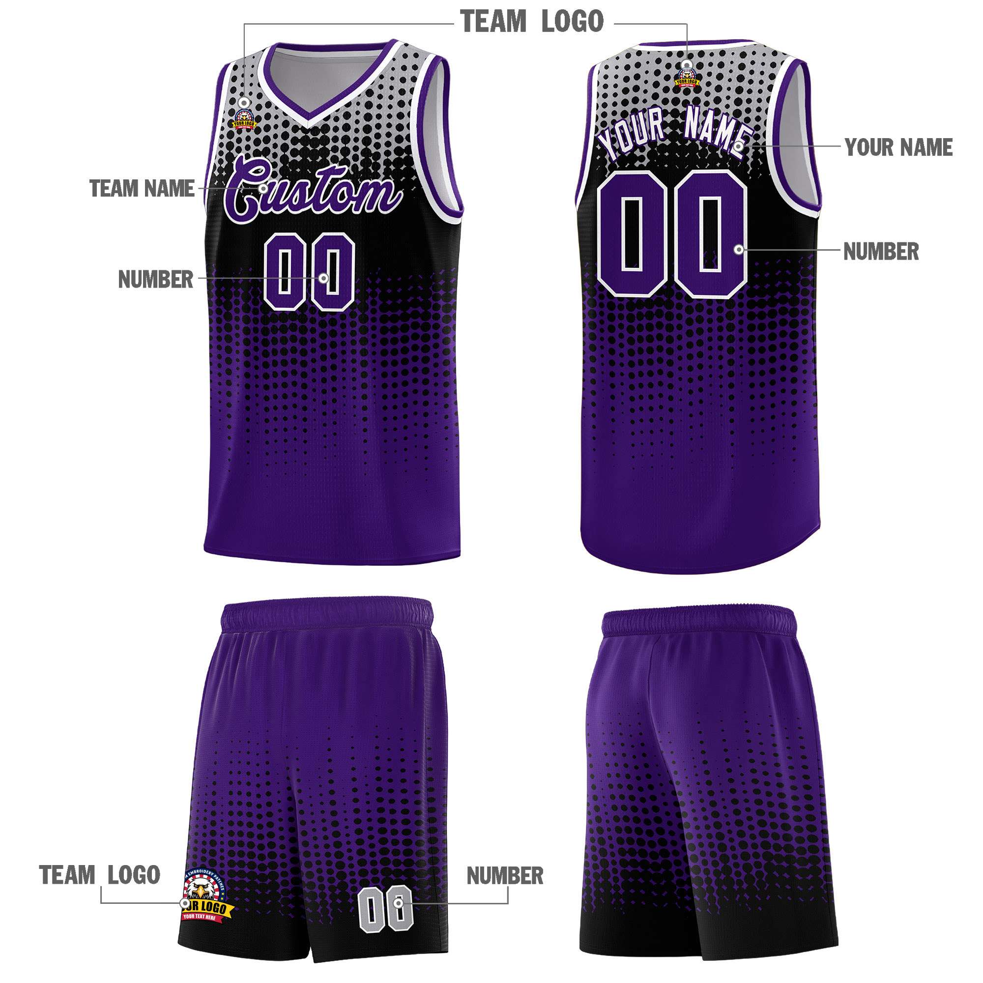 Custom Purple Gradient Dots Design Pattern Sports Uniform Basketball Jersey