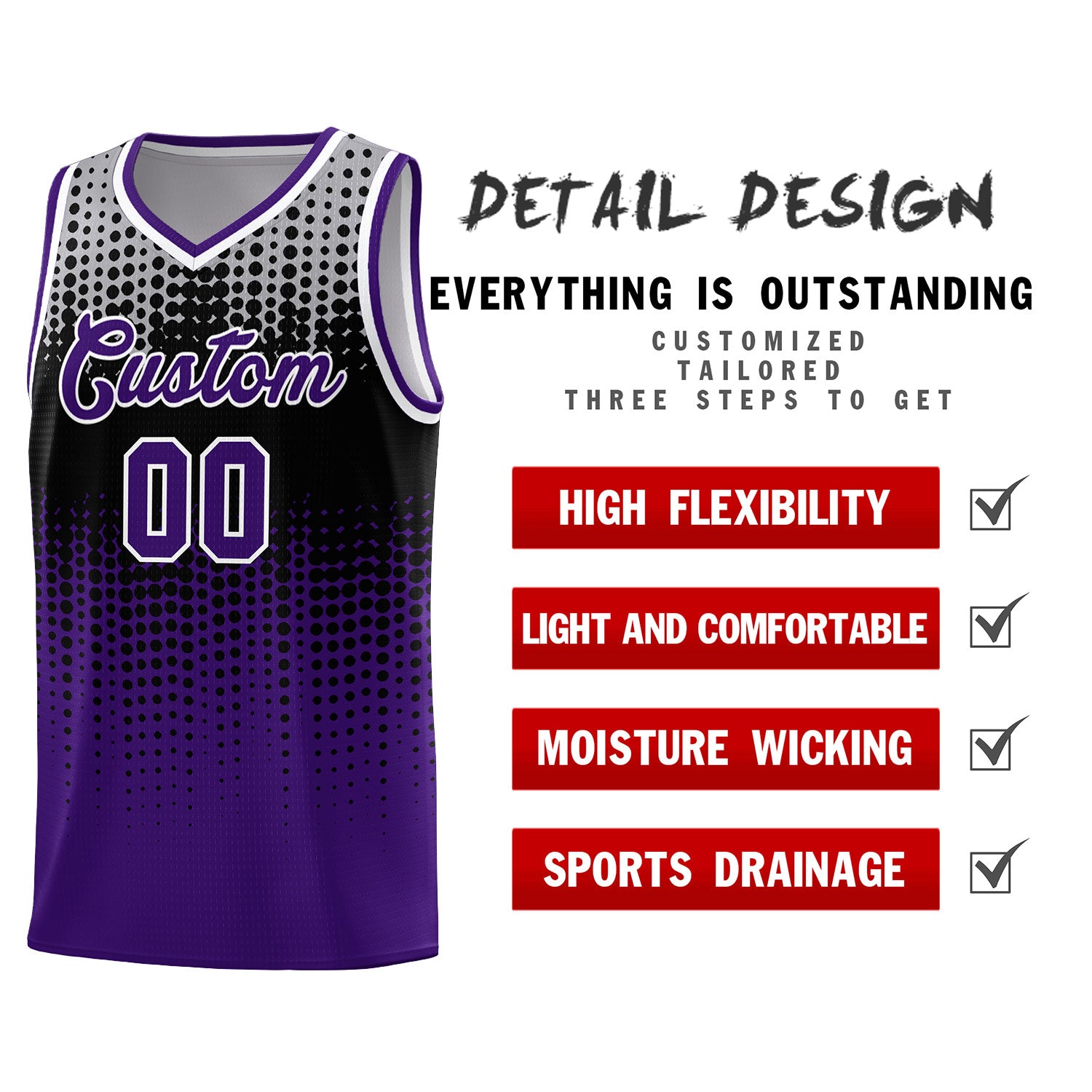 Custom Purple Gradient Dots Design Pattern Sports Uniform Basketball Jersey