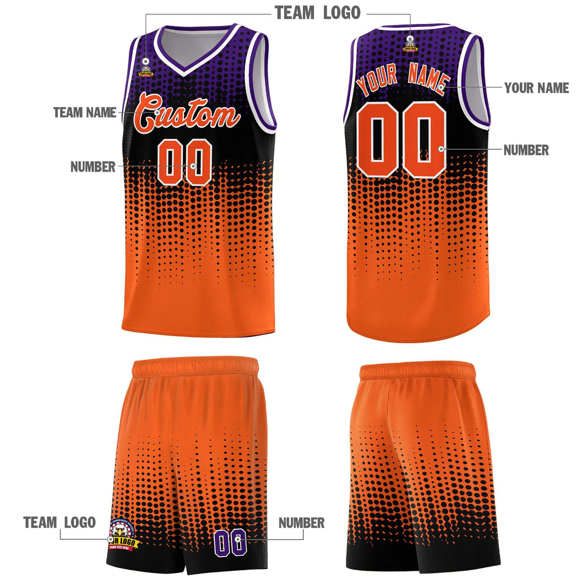 Custom Orange Gradient Dots Design Pattern Sports Uniform Basketball Jersey