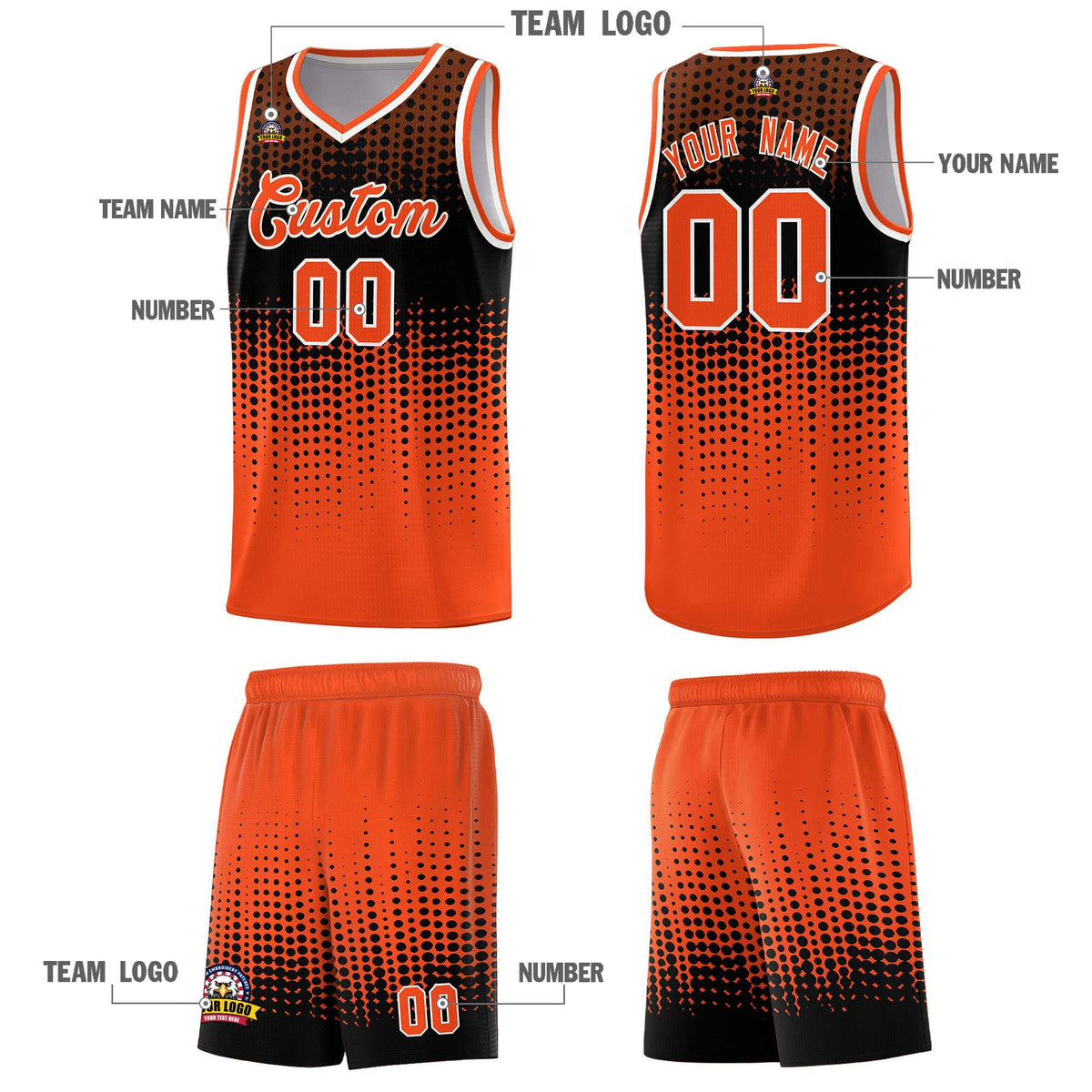 Custom Orange Gradient Dots Design Pattern Sports Uniform Basketball Jersey