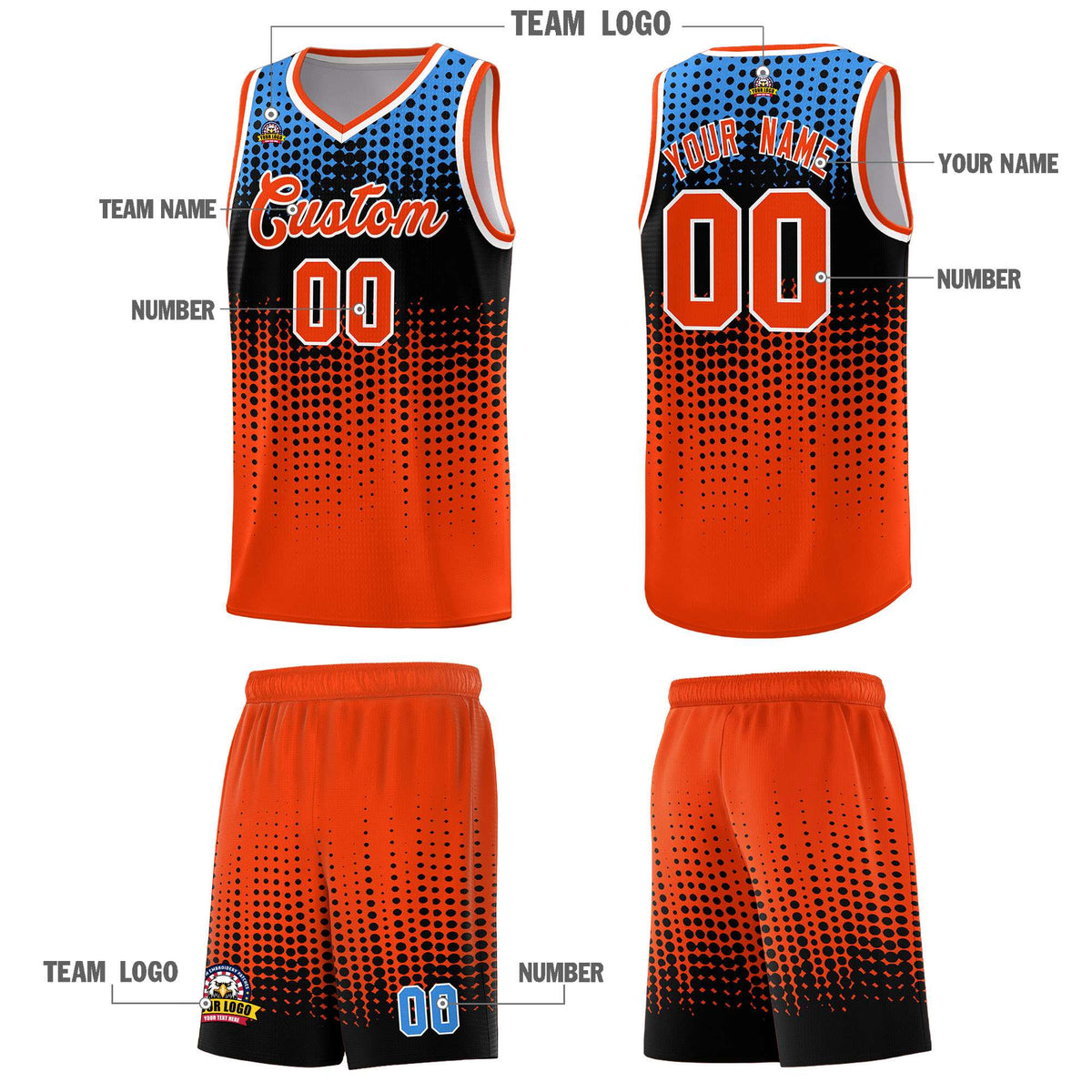 Custom Orange Gradient Dots Design Pattern Sports Uniform Basketball Jersey