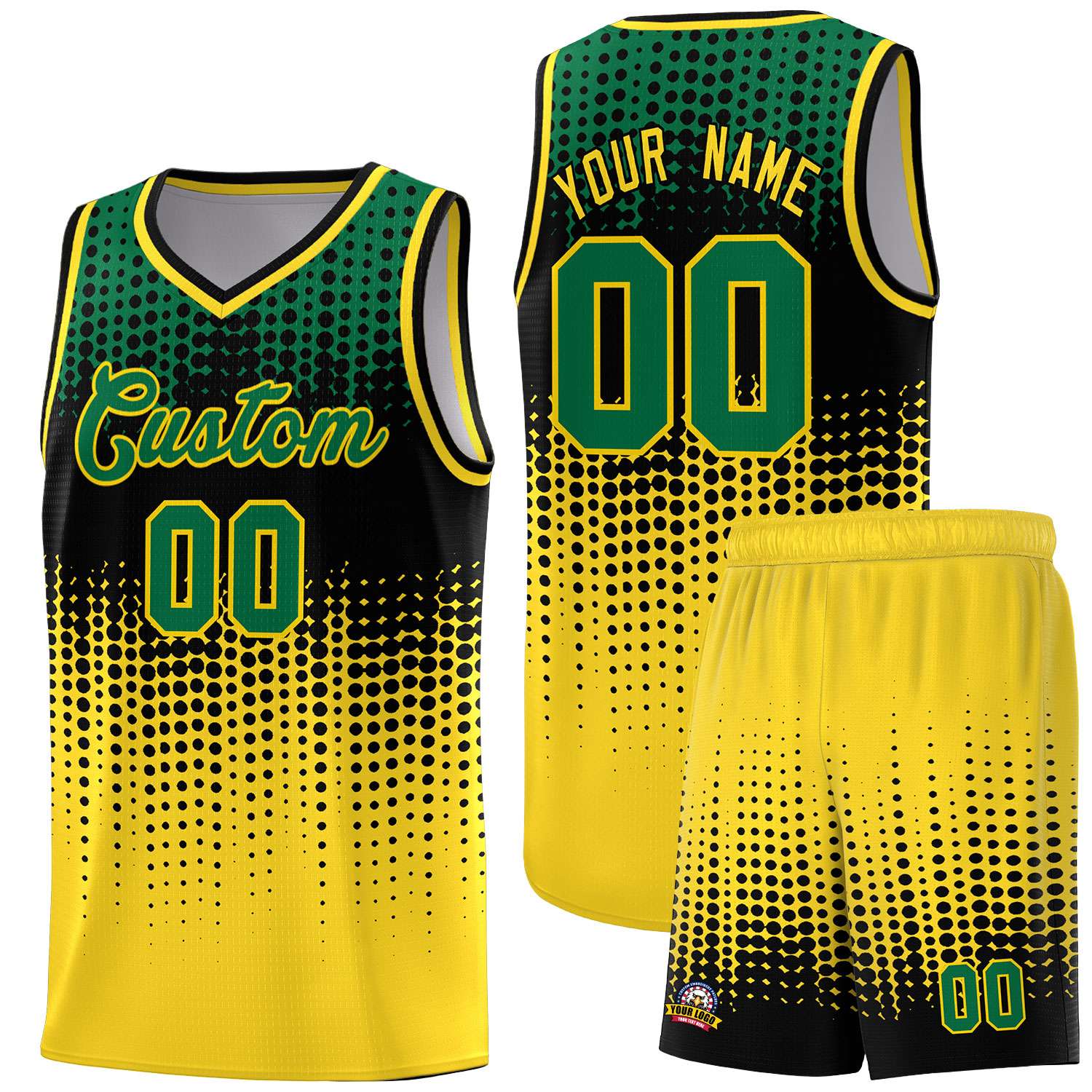 Custom Gold Gradient Dots Design Pattern Sports Uniform Basketball Jersey