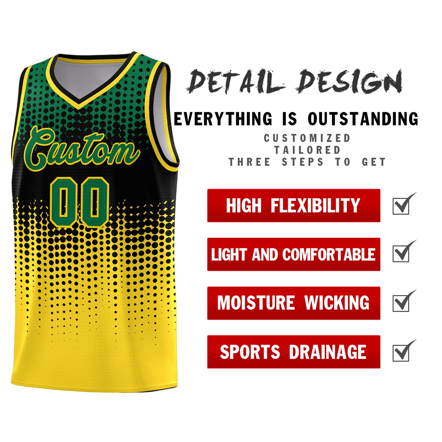 Custom Gold Gradient Dots Design Pattern Sports Uniform Basketball Jersey