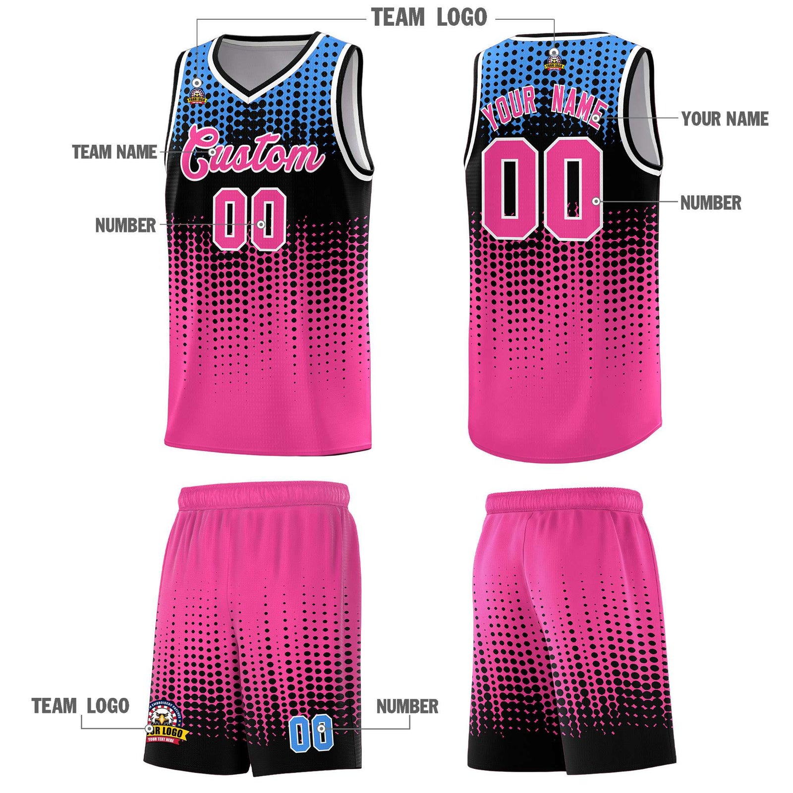 Custom Pink Gradient Dots Design Pattern Sports Uniform Basketball Jersey
