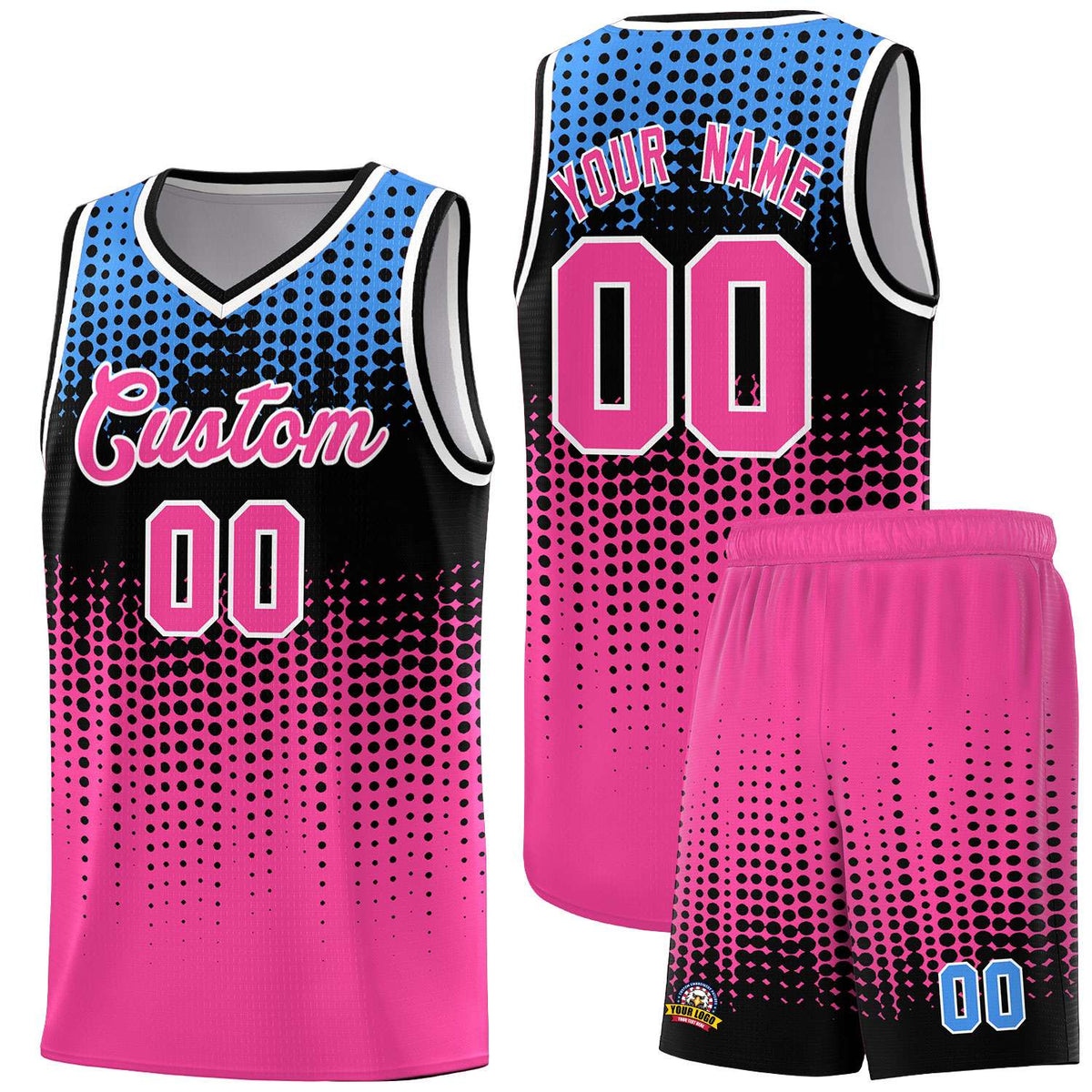 Custom Pink Gradient Dots Design Pattern Sports Uniform Basketball Jersey
