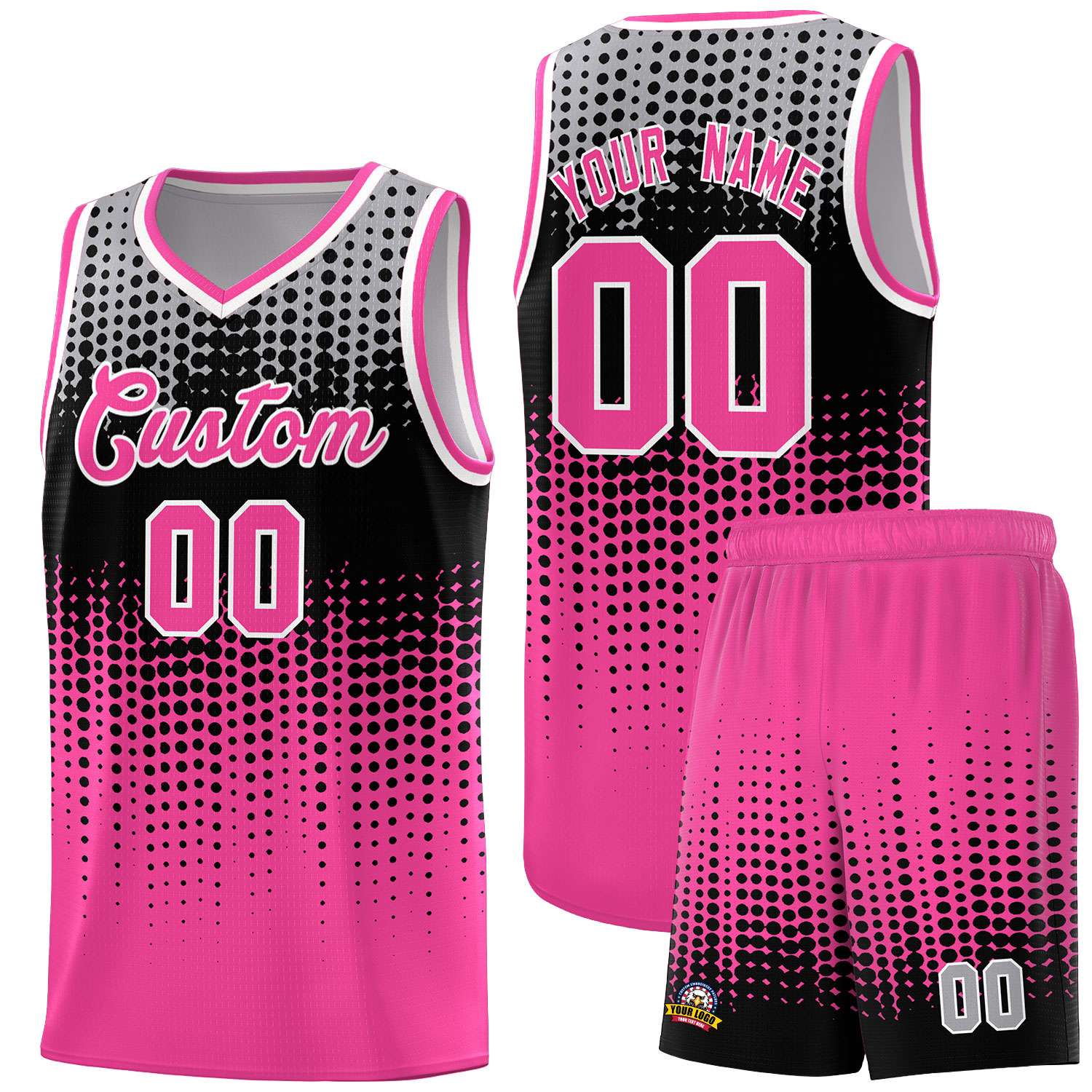 Custom Pink Gradient Dots Design Pattern Sports Uniform Basketball Jersey