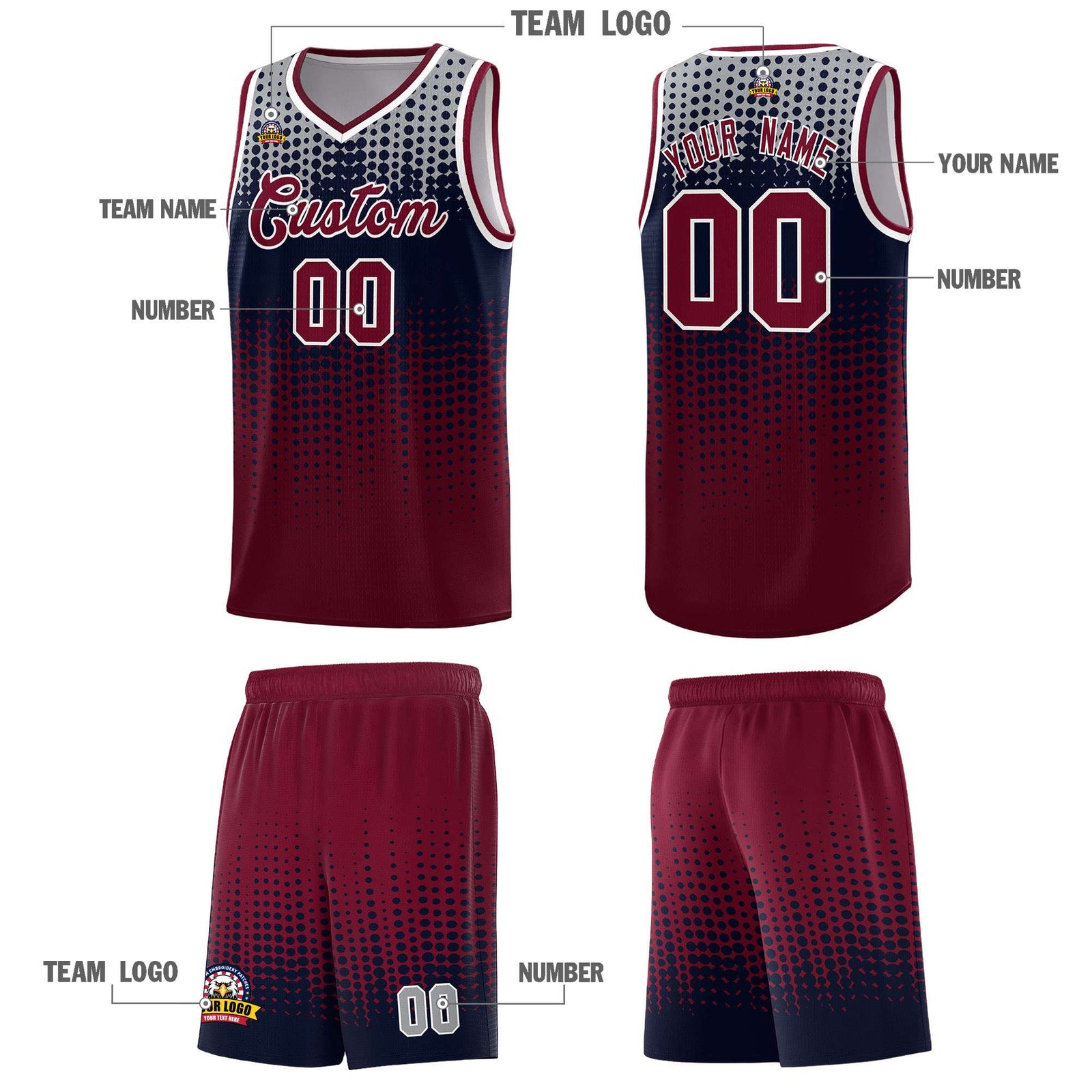 Custom Crimson Gradient Dots Design Pattern Sports Uniform Basketball Jersey