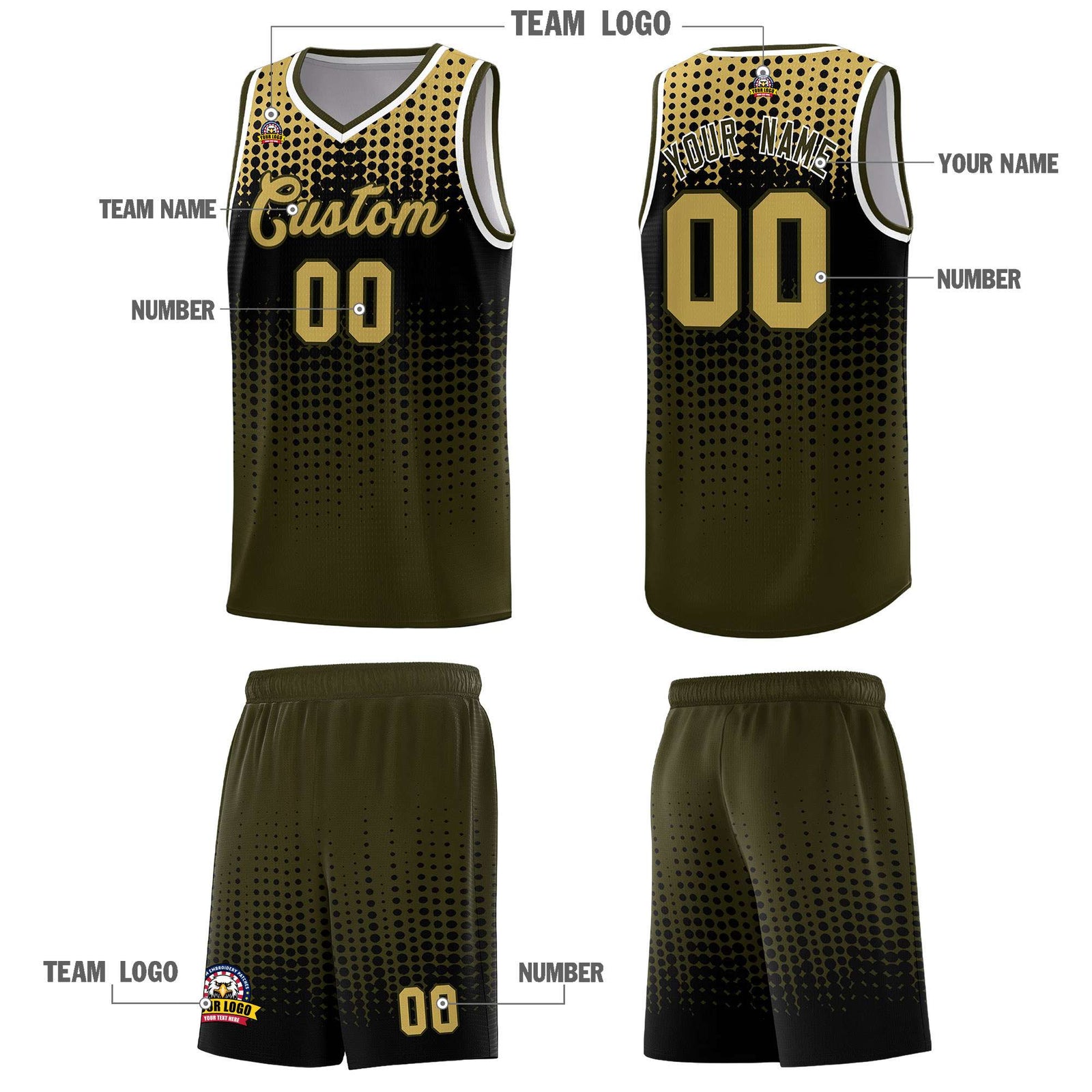 Custom Olive Gradient Dots Design Pattern Sports Uniform Basketball Jersey