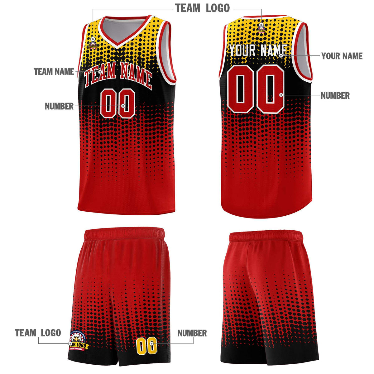 Custom Red Gradient Dots Design Pattern Sports Uniform Basketball Jersey