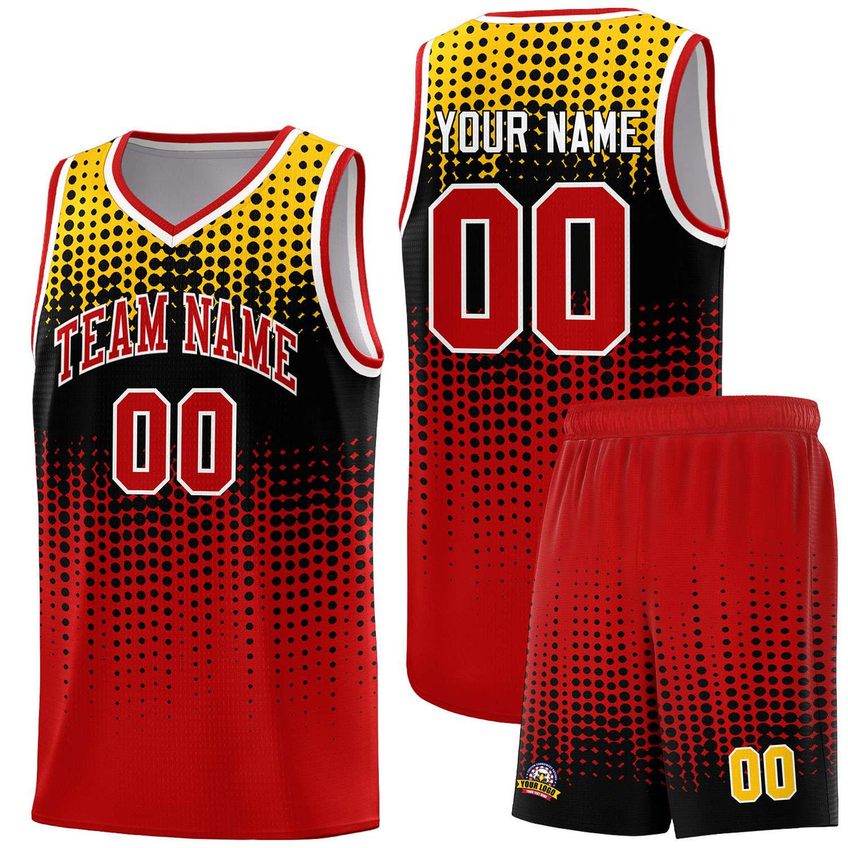 Custom Red Gradient Dots Design Pattern Sports Uniform Basketball Jersey
