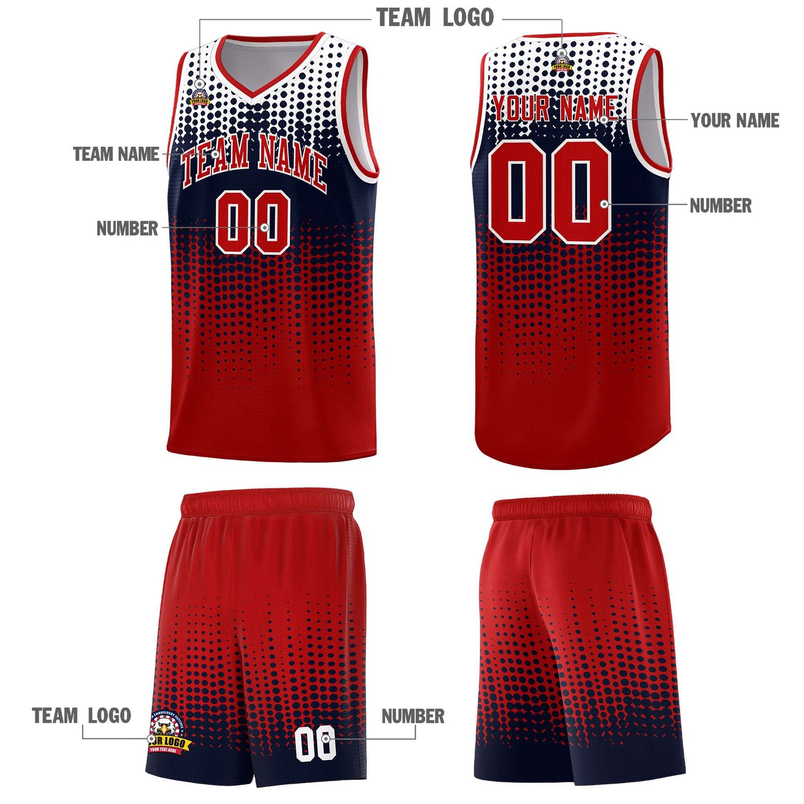Custom Red Gradient Dots Design Pattern Sports Uniform Basketball Jersey