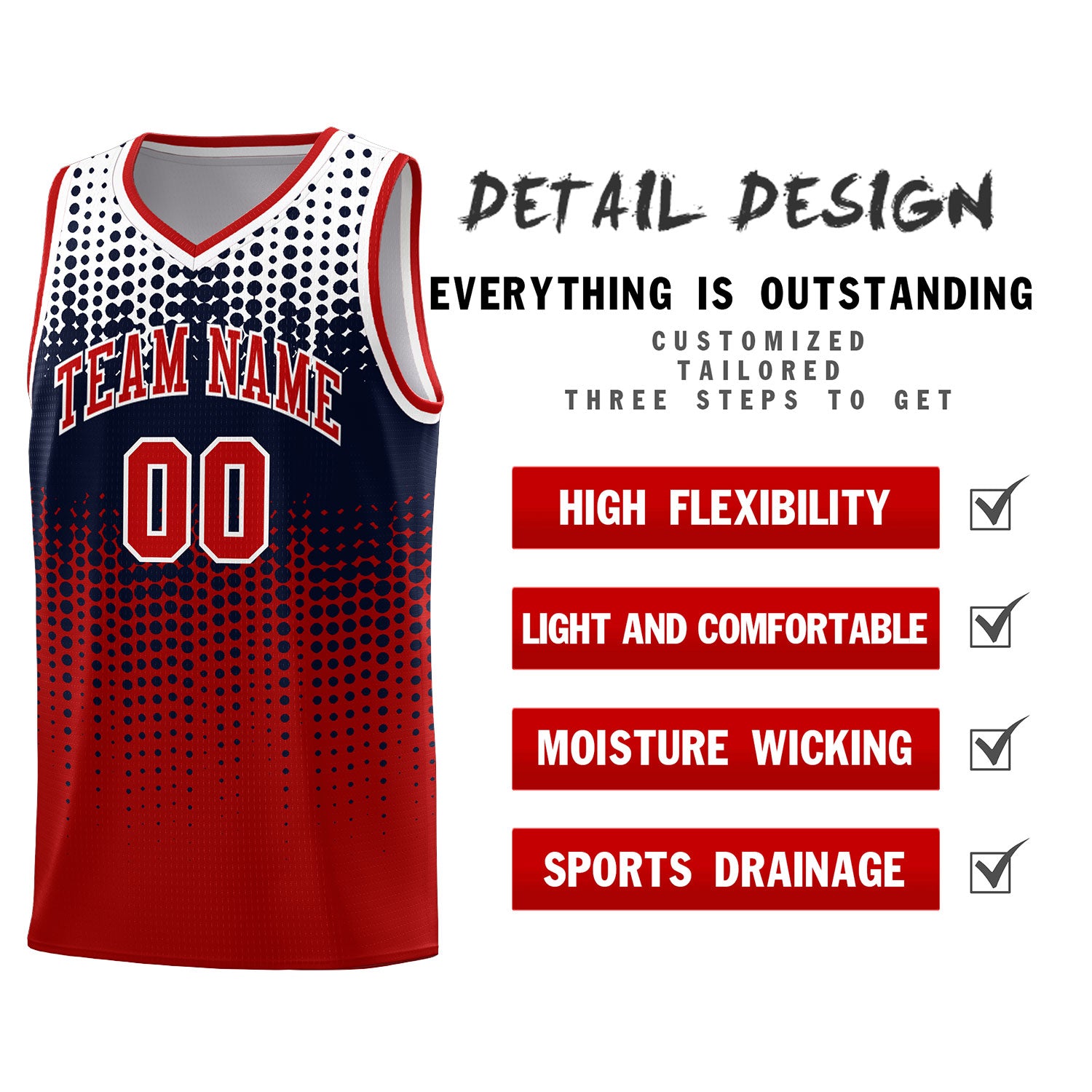 Custom Red Gradient Dots Design Pattern Sports Uniform Basketball Jersey