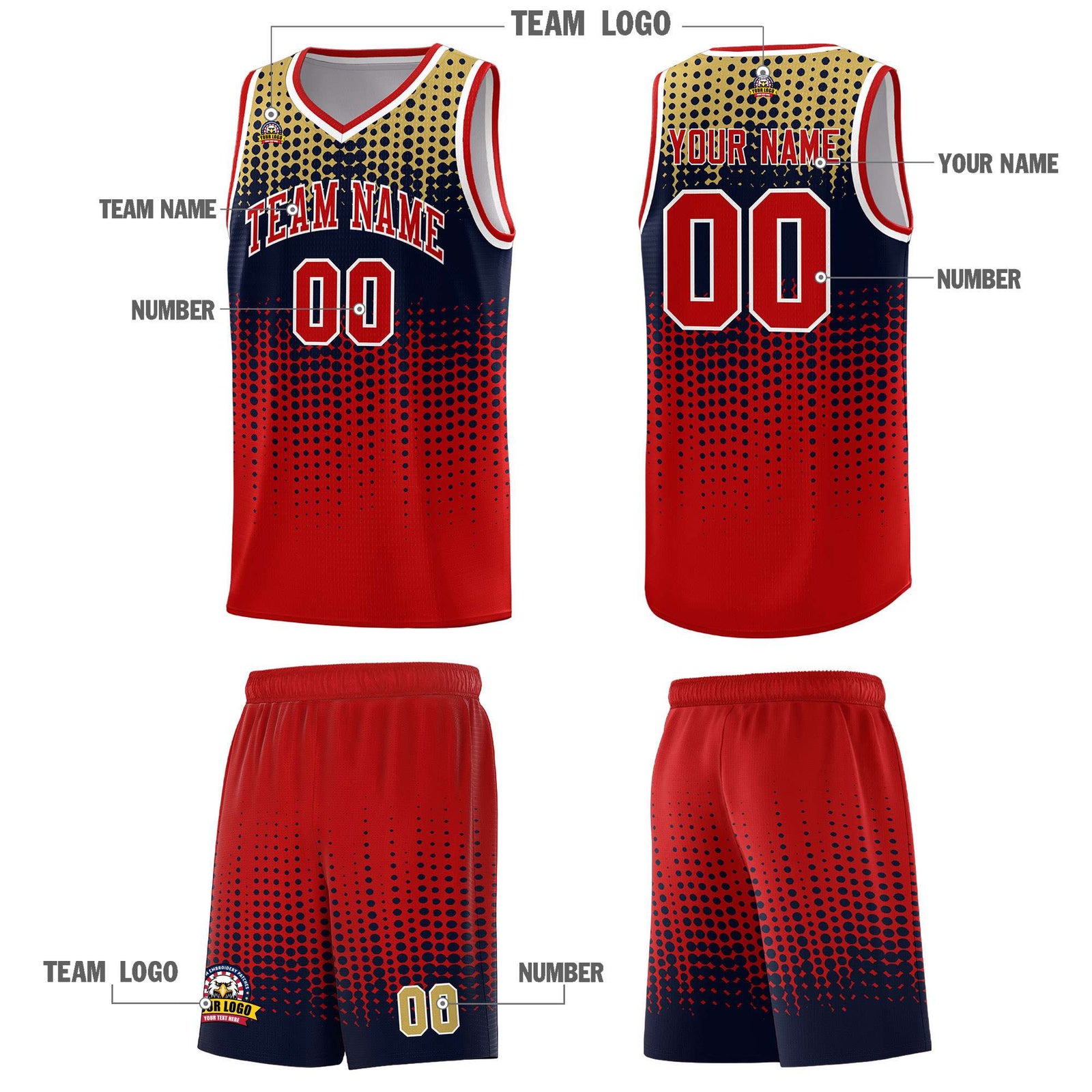 Custom Red Gradient Dots Design Pattern Sports Uniform Basketball Jersey
