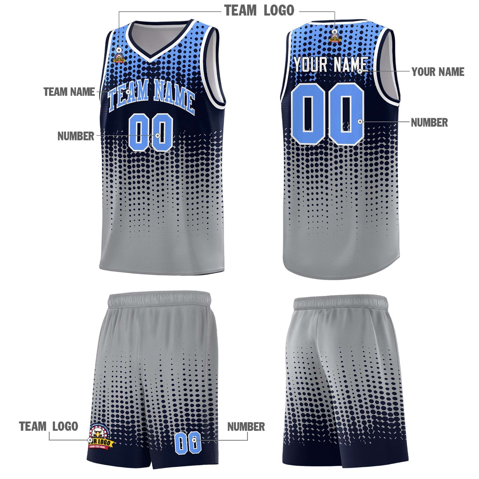 Custom Gray Gradient Dots Design Pattern Sports Uniform Basketball Jersey