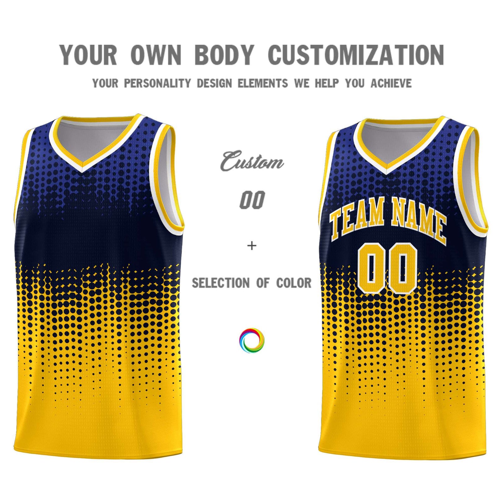 Custom Yellow Gradient Dots Design Pattern Sports Uniform Basketball Jersey