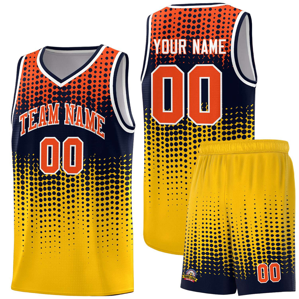 Custom Yellow Gradient Dots Design Pattern Sports Uniform Basketball Jersey