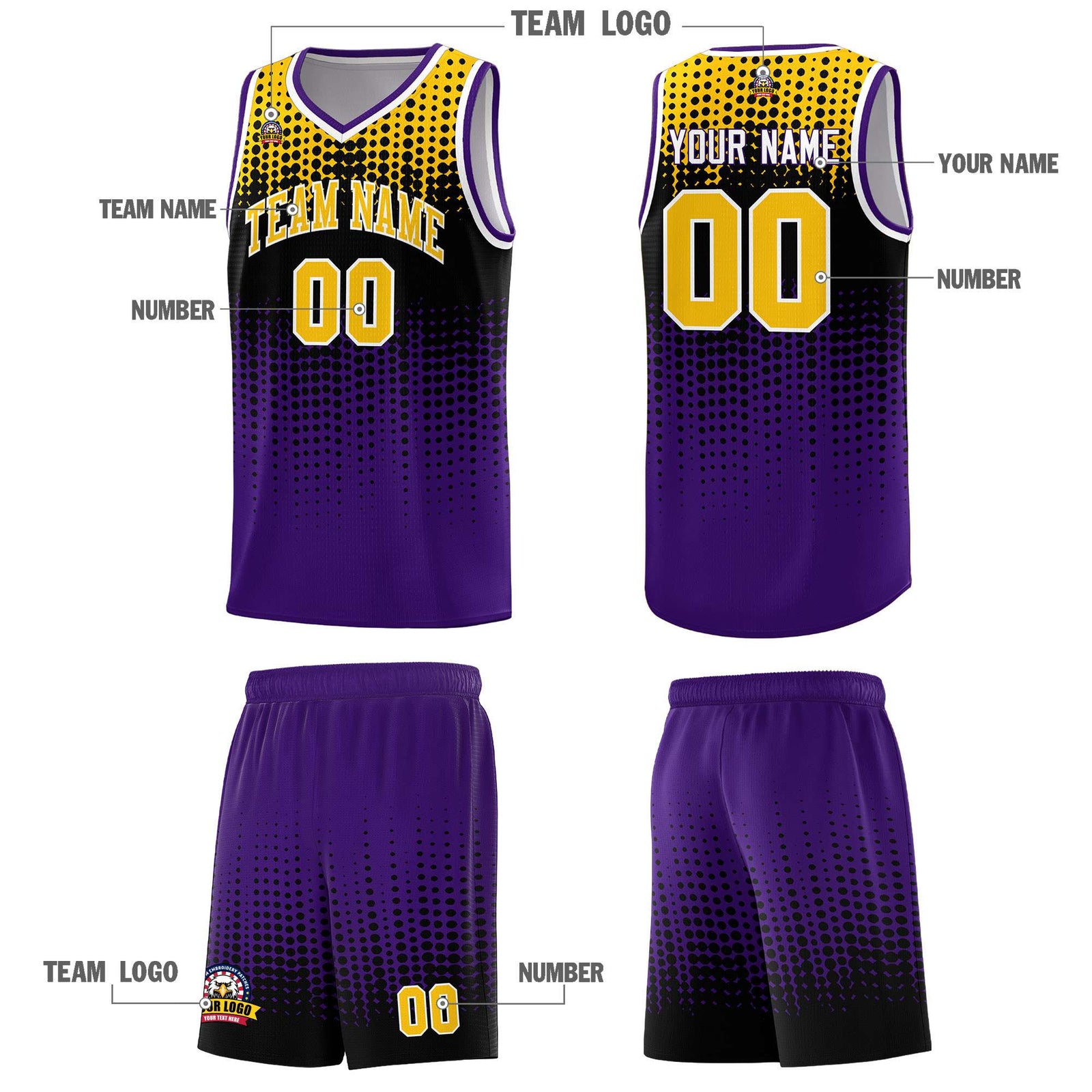 Custom Purple Gradient Dots Design Pattern Sports Uniform Basketball Jersey