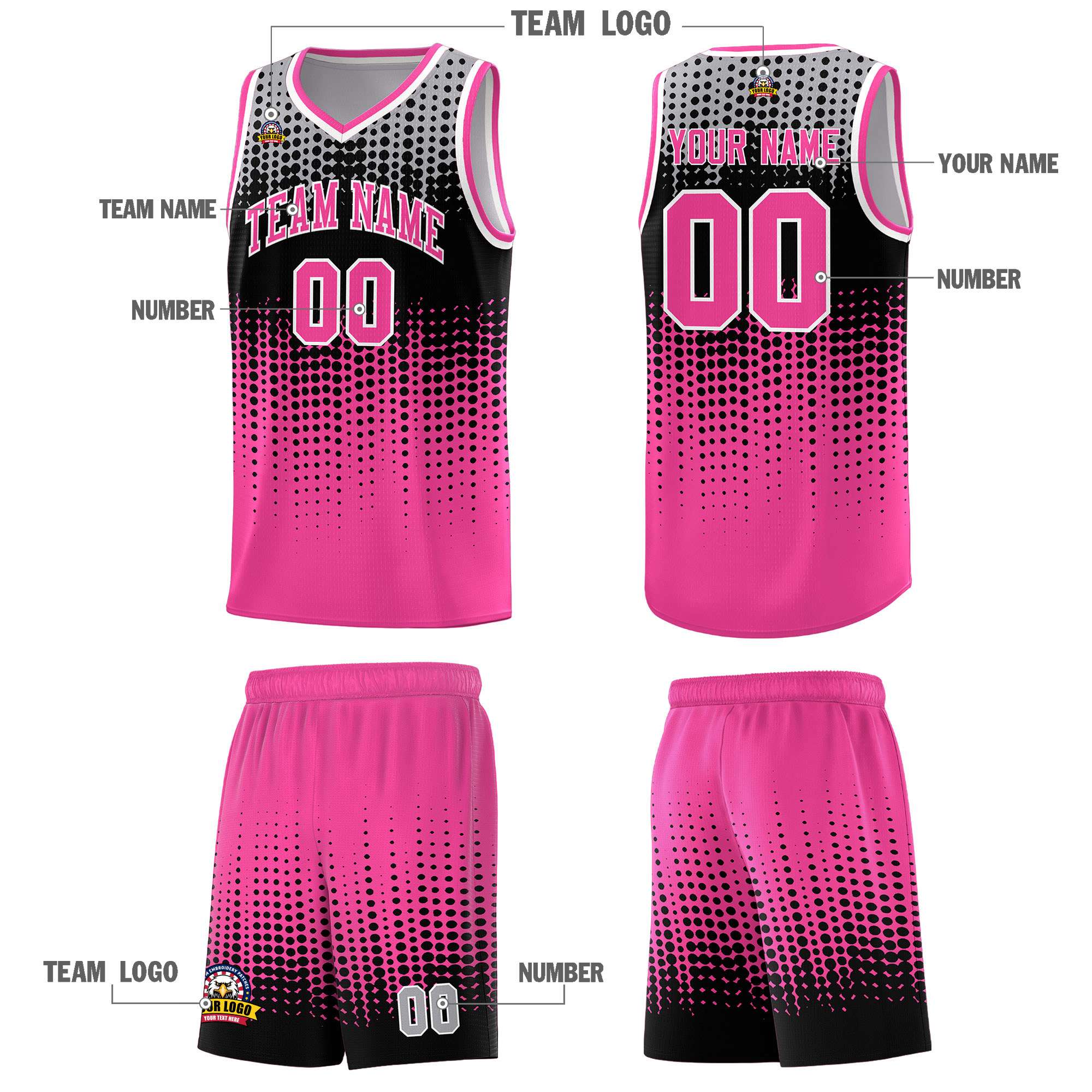 Custom Pink Gradient Dots Design Pattern Sports Uniform Basketball Jersey