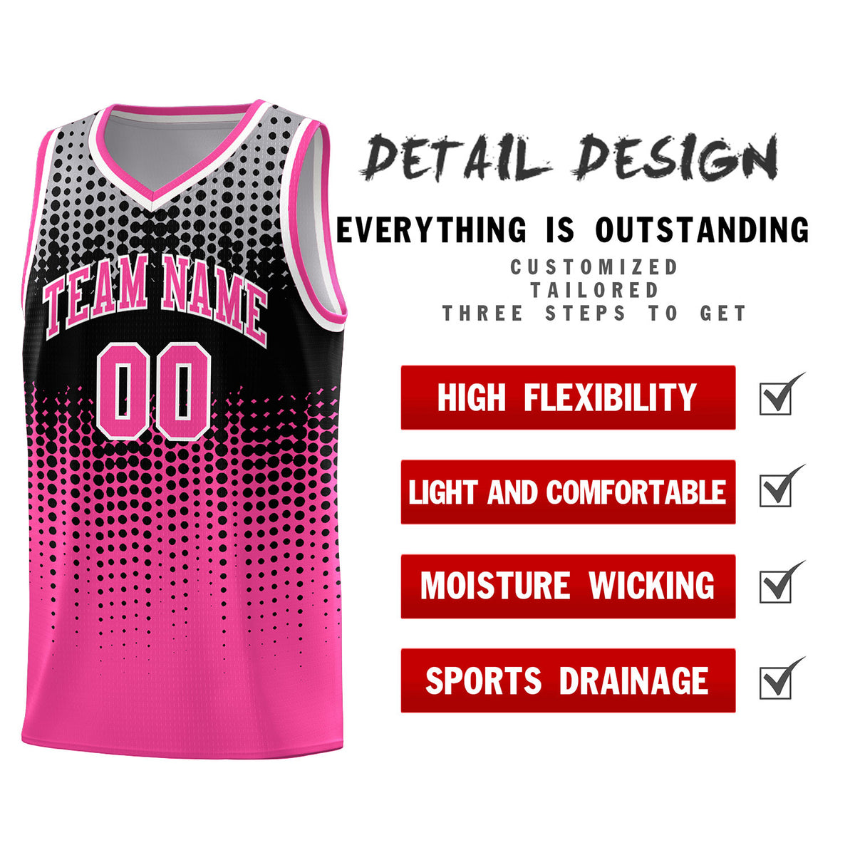 Custom Pink Gradient Dots Design Pattern Sports Uniform Basketball Jersey