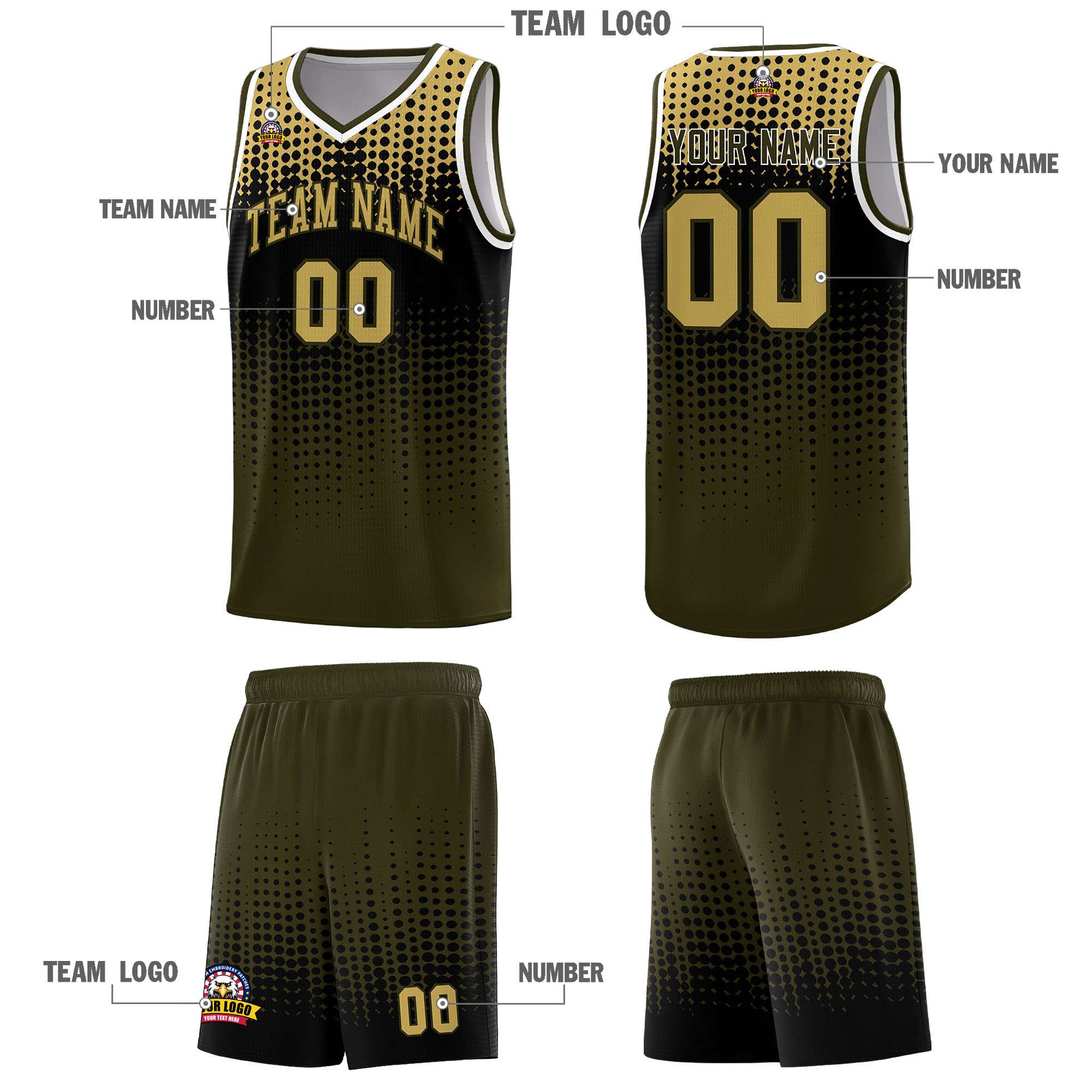 Custom Olive Gradient Dots Design Pattern Sports Uniform Basketball Jersey