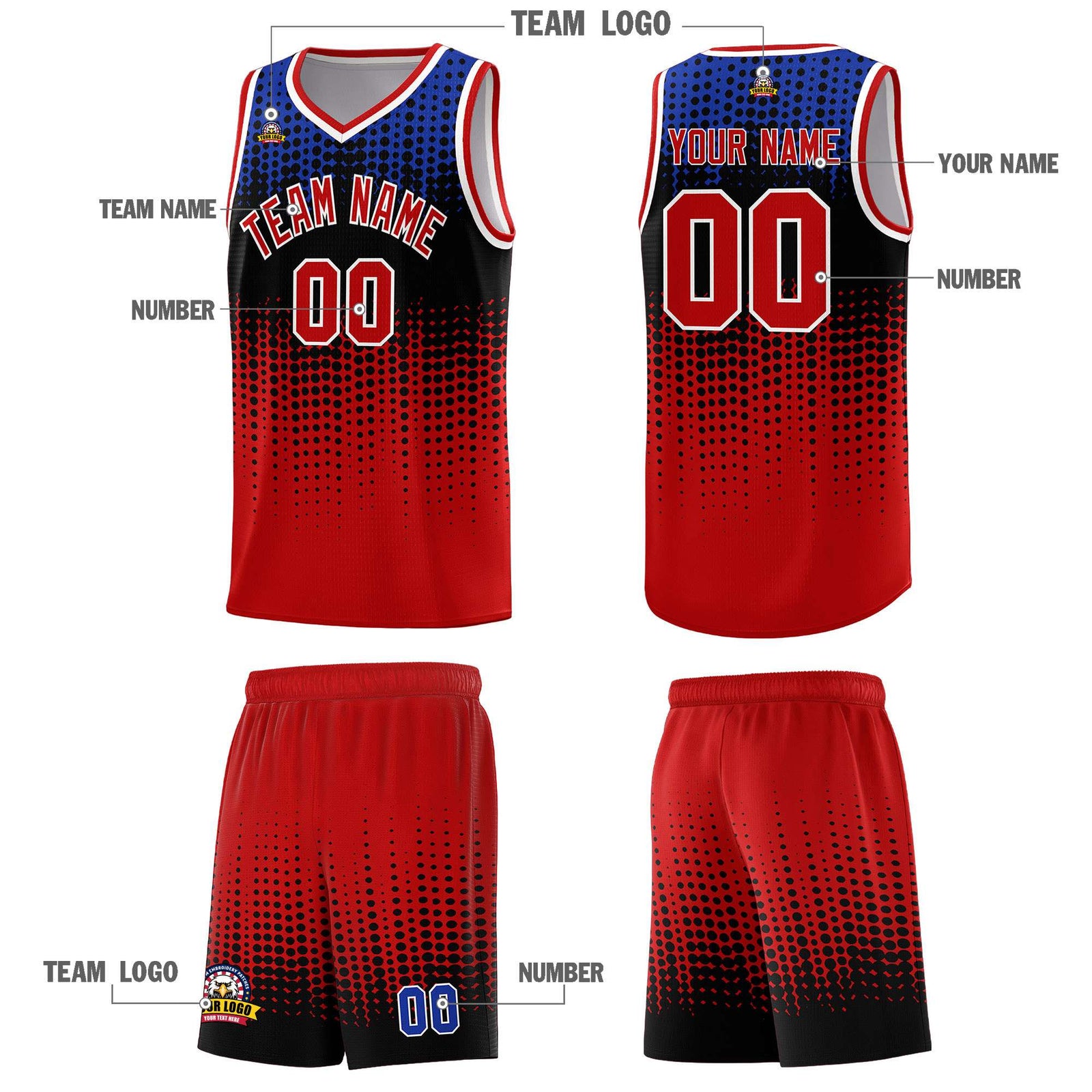 Custom Red Gradient Dots Design Pattern Sports Uniform Basketball Jersey
