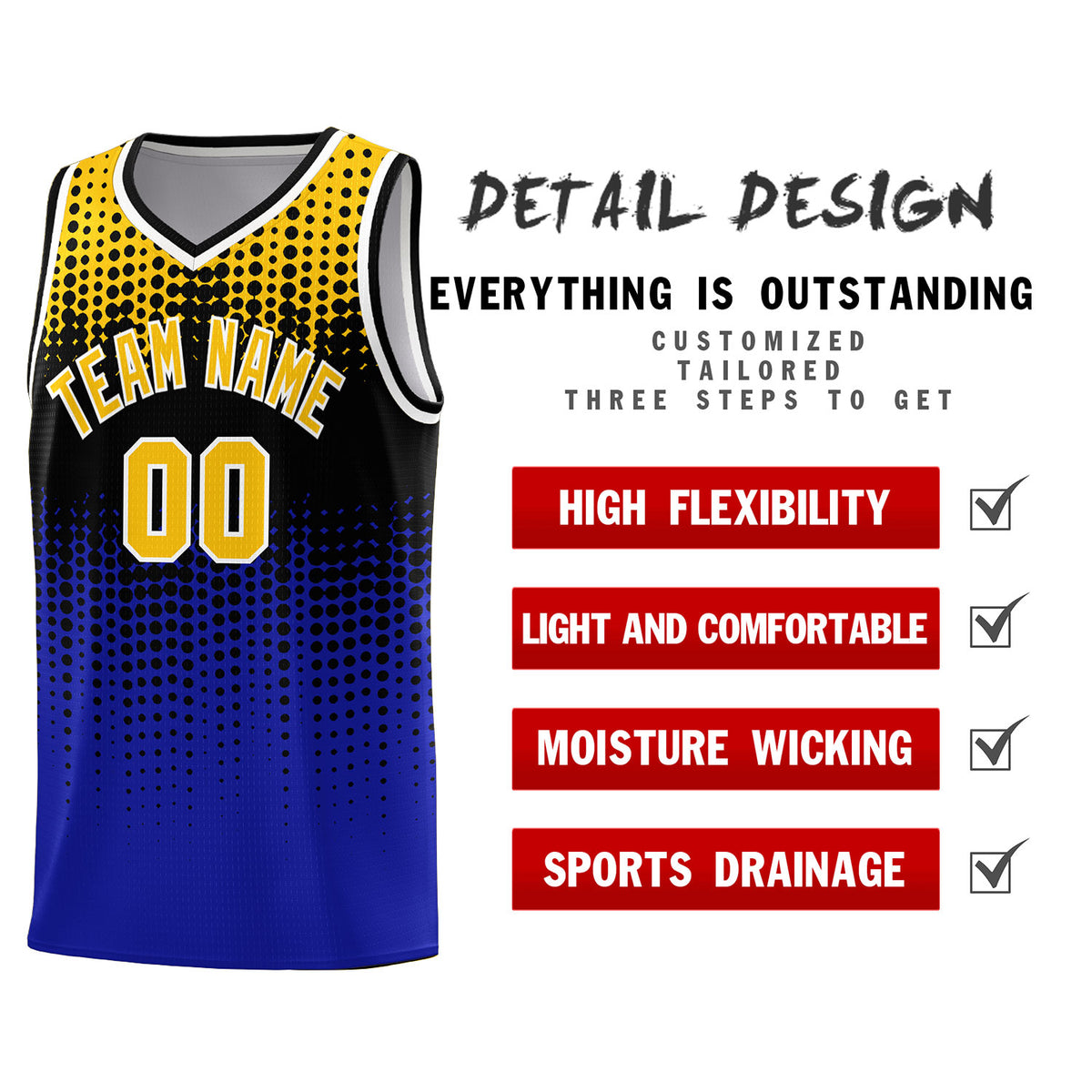 Custom Royal Gradient Dots Design Pattern Sports Uniform Basketball Jersey