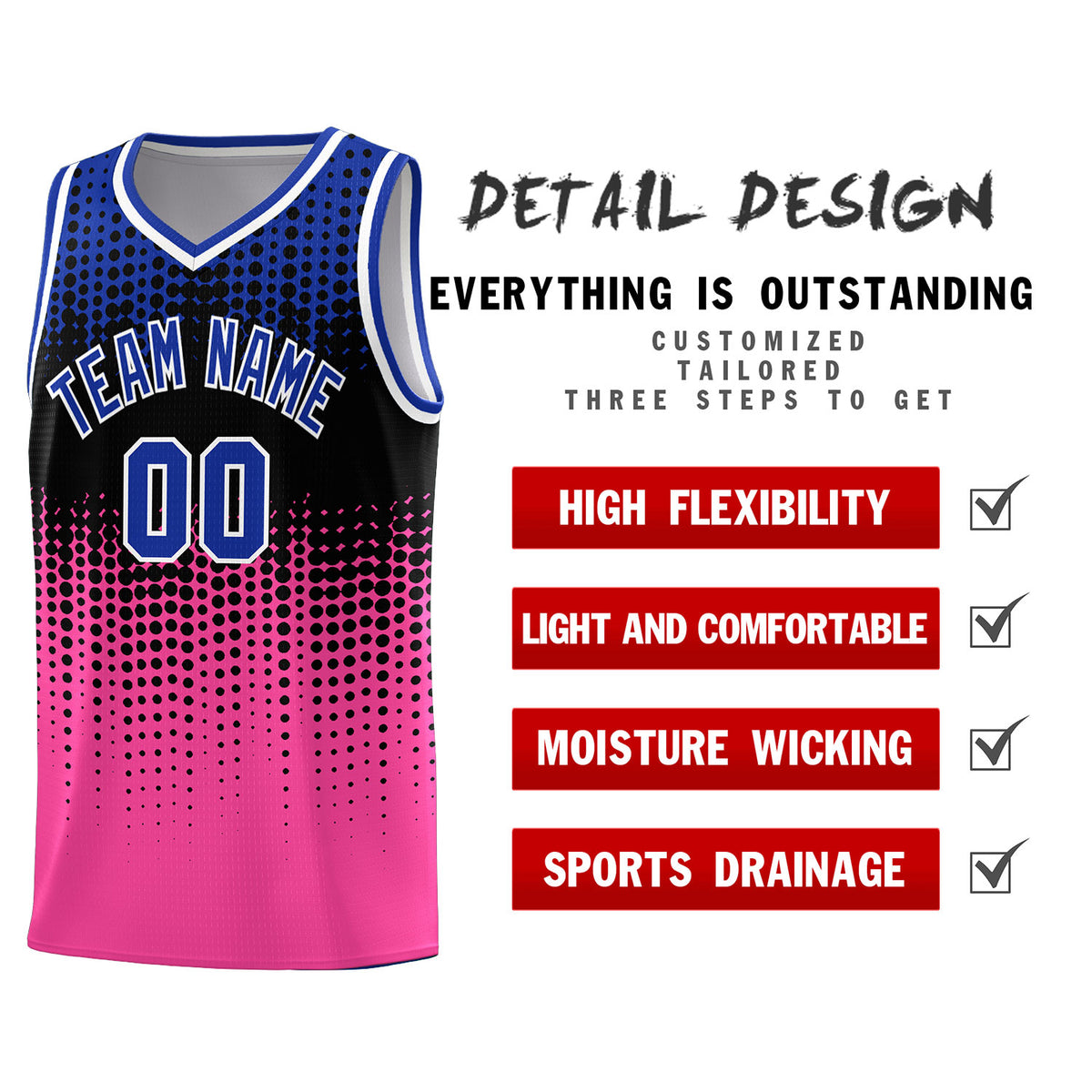 Custom Pink Gradient Dots Design Pattern Sports Uniform Basketball Jersey